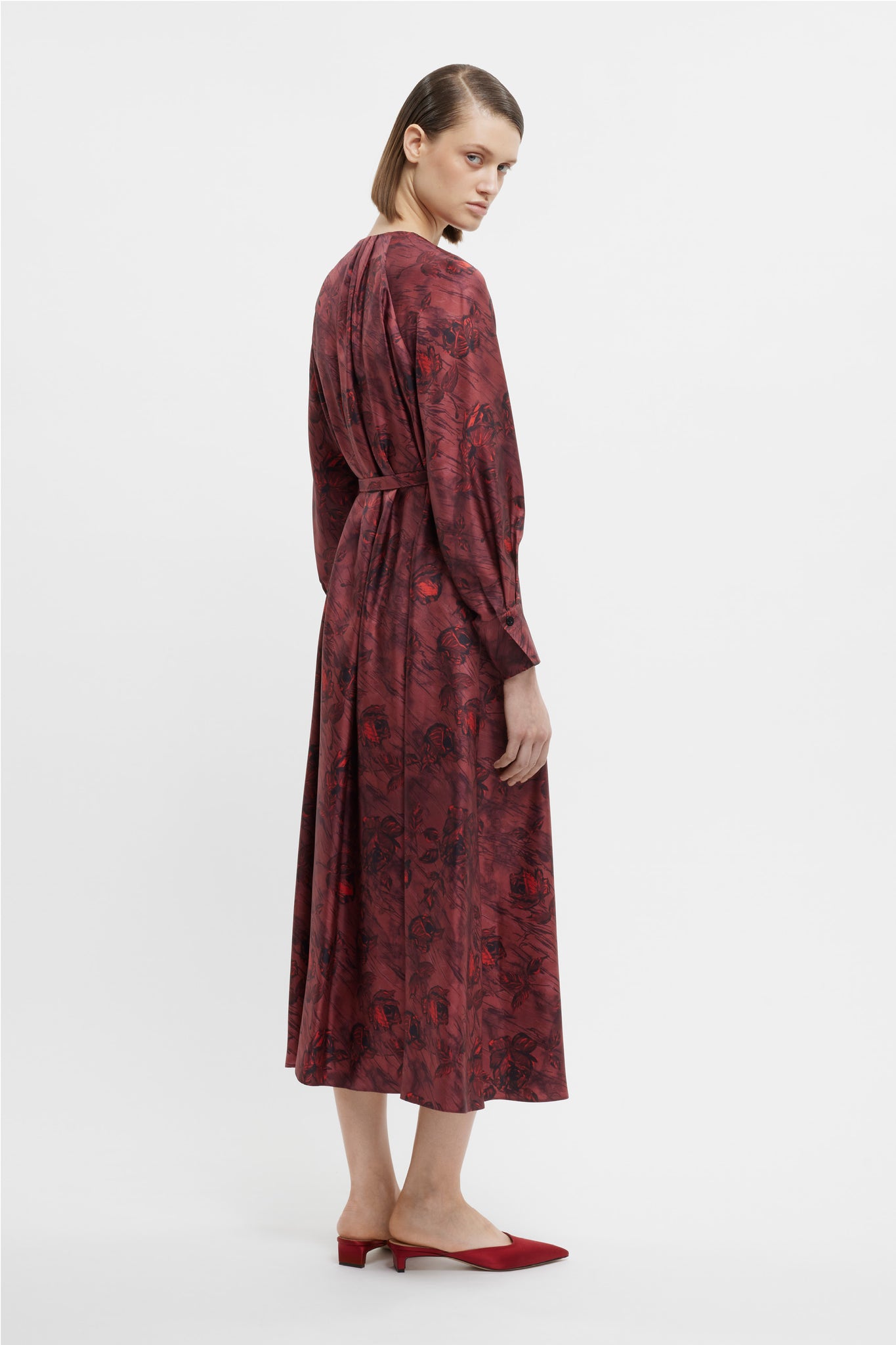 Bahiti Dress In Red Rose On Marble Print Silk Twill | Emilia Wickstead