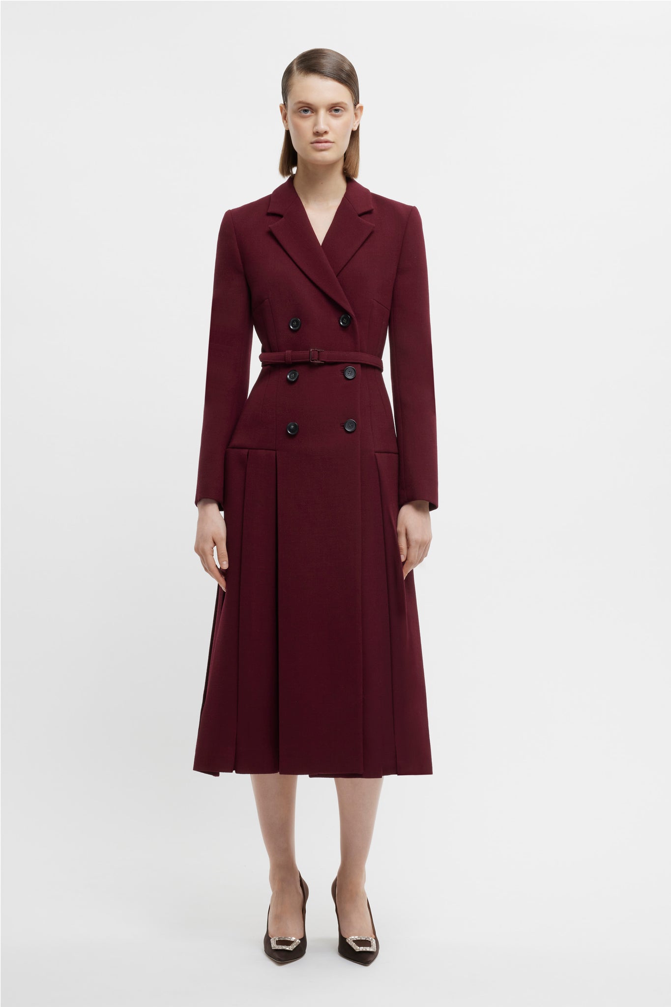 Chaney Dress In Burgundy Double Crepe | Emilia Wickstead Chaney Dress In Burgundy Double Crepe | Emilia Wickstead
