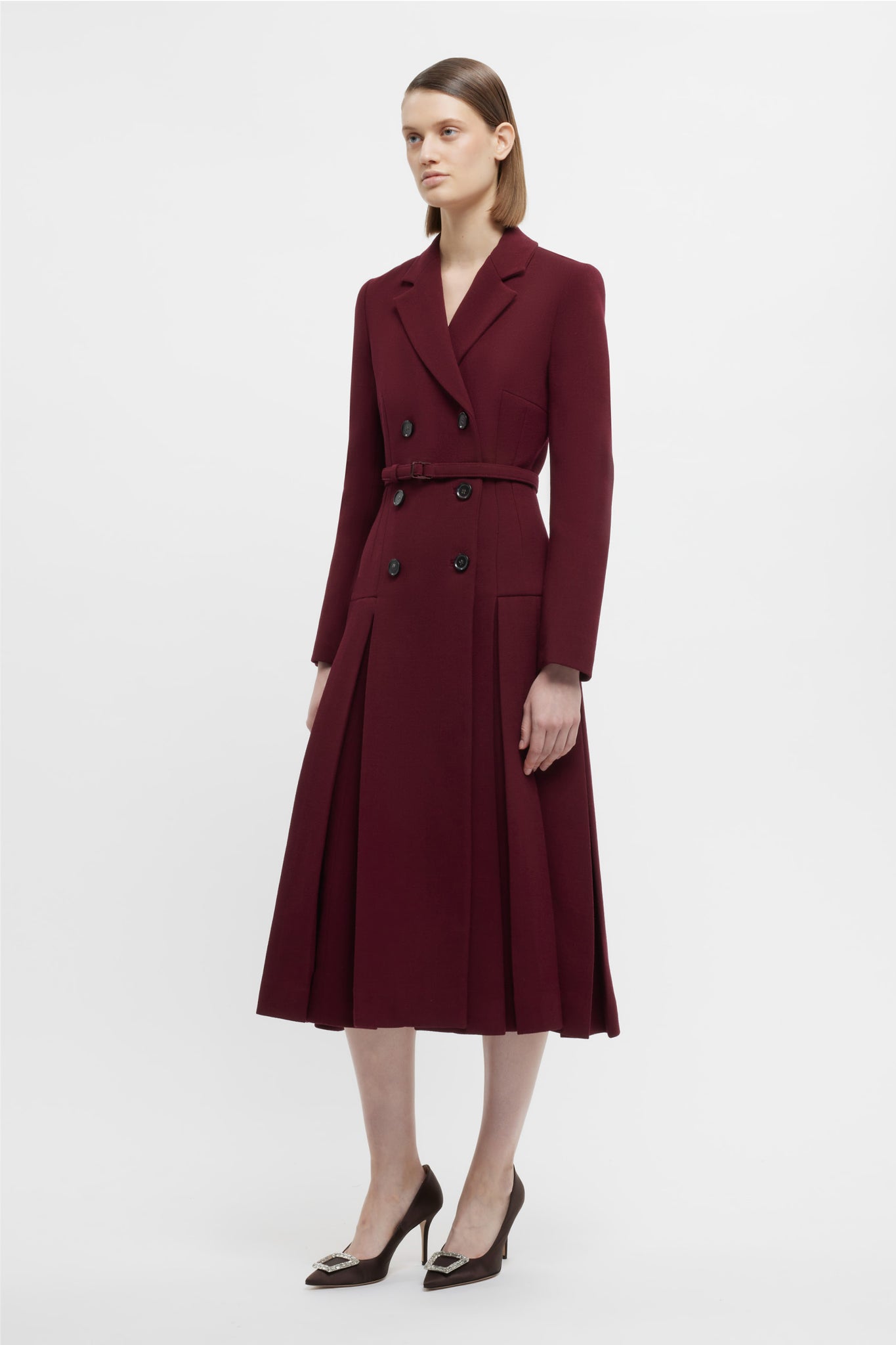 Chaney Coat Dress In Burgundy Double Crepe | Emilia Wickstead