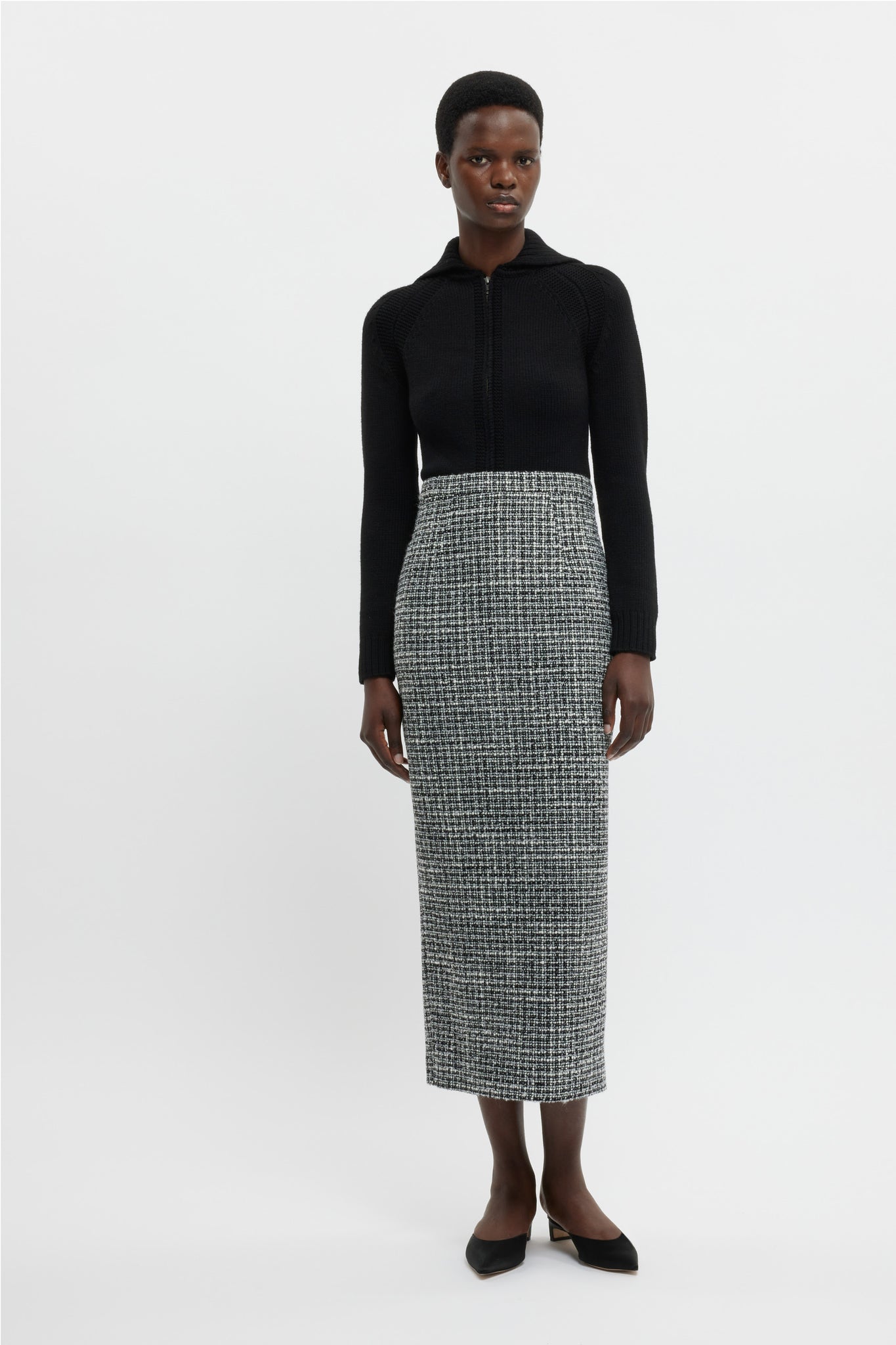 Lorelei Skirt In Ivory & Black Boucle Tweed | Emilia Wickstead