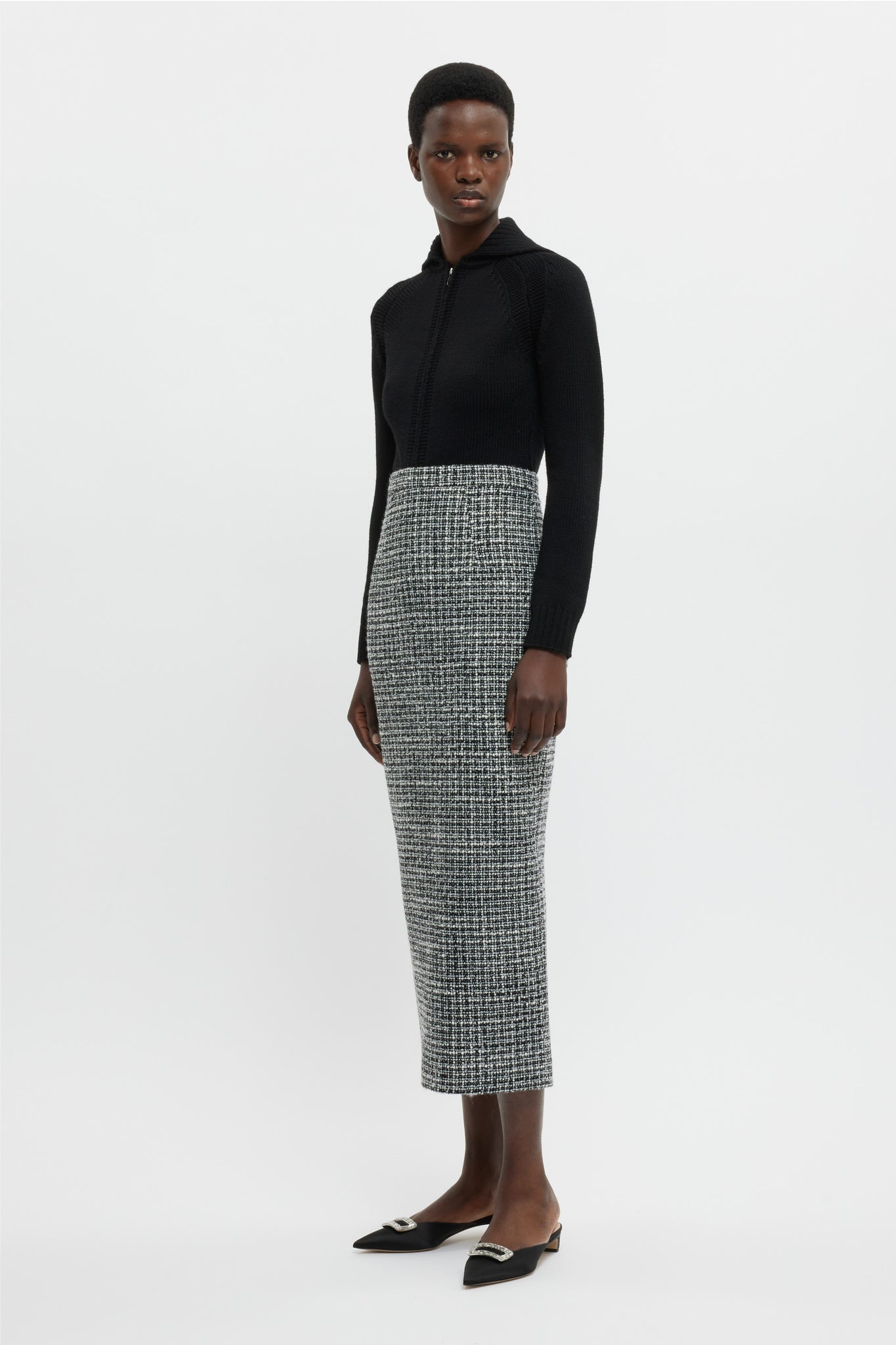 Lorelei Skirt In Ivory & Black Boucle Tweed | Emilia Wickstead