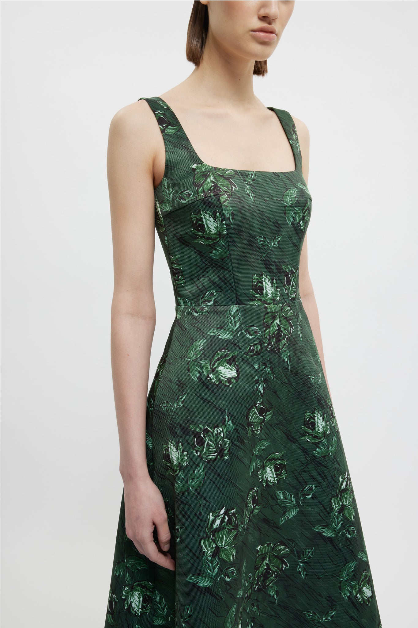 Shiloh Dress In Green Roses On Marble Print Taffeta Faille - Emilia Wickstead