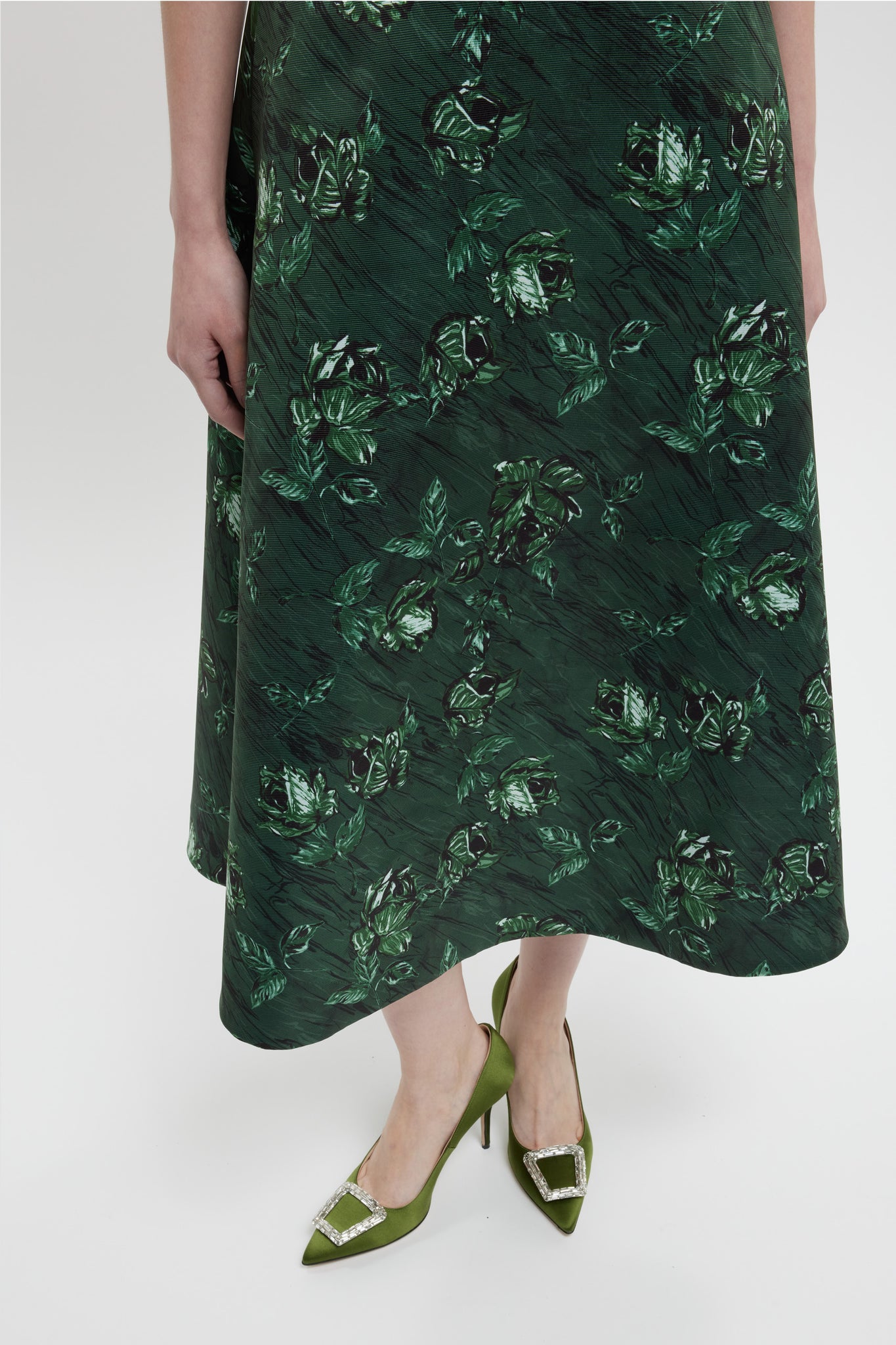 Shiloh Dress In Green Roses On Marble Print Taffeta Faille - Emilia Wickstead