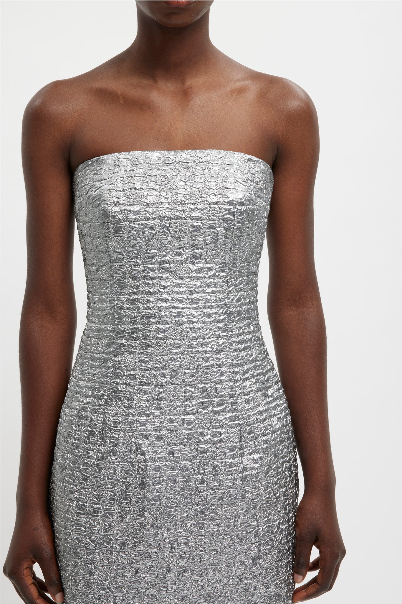 Leila Dress In Silver Metallic Seersucker | Emilia Wickstead