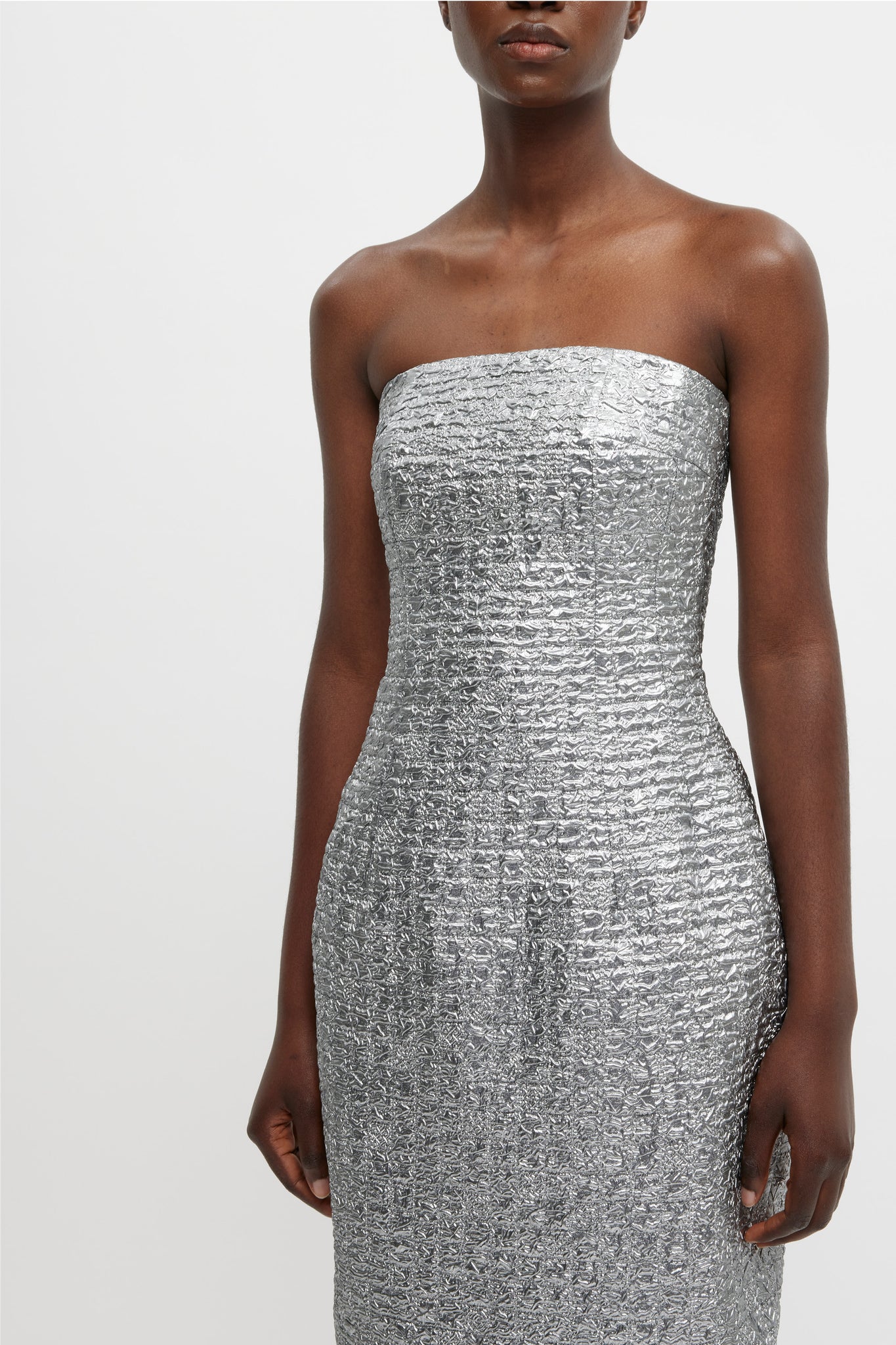 Leila Dress In Silver Metallic Seersucker | Emilia Wickstead