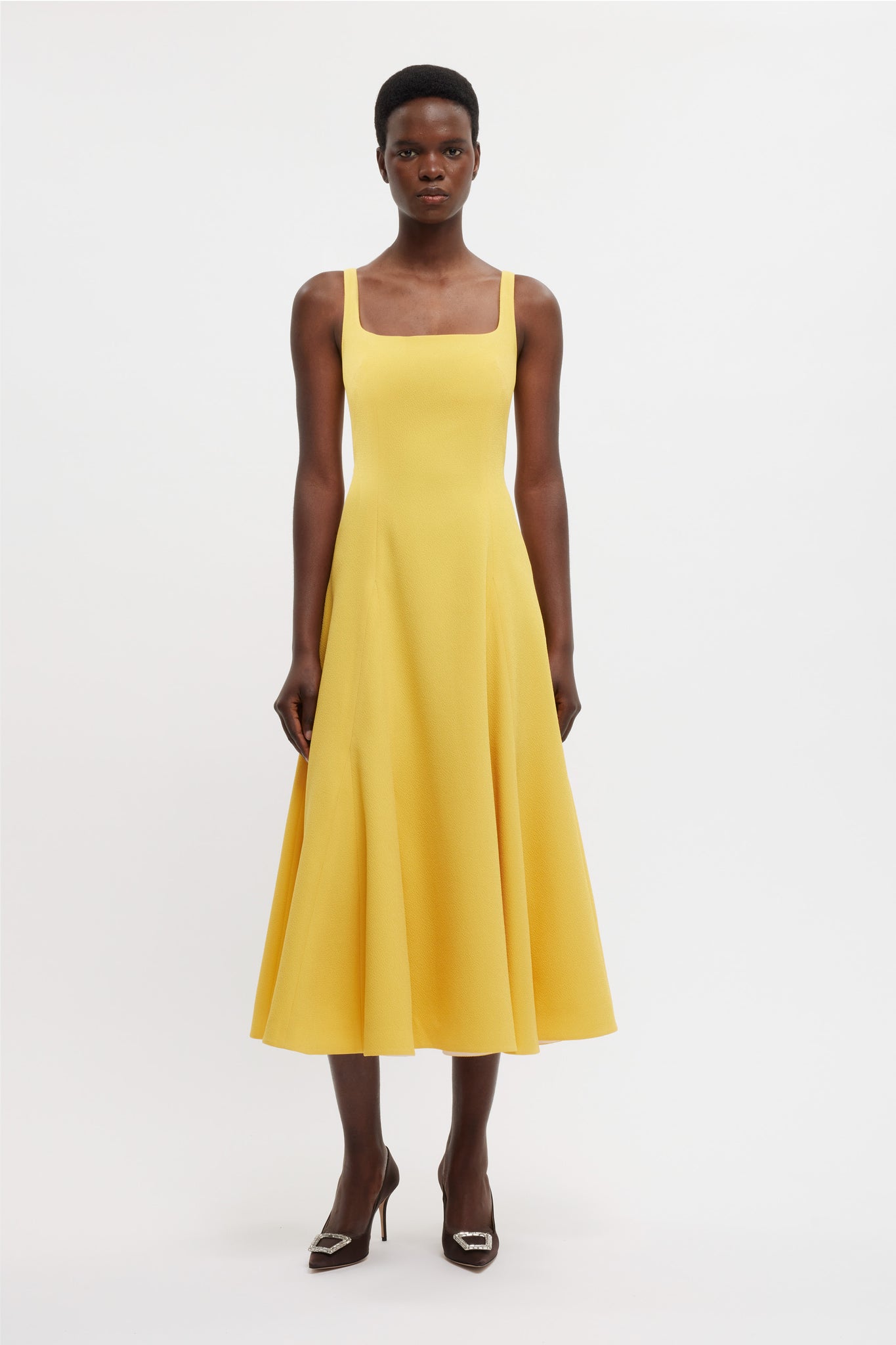 Neith Dress In Custard Yellow Double Crepe - Emilia Wickstead