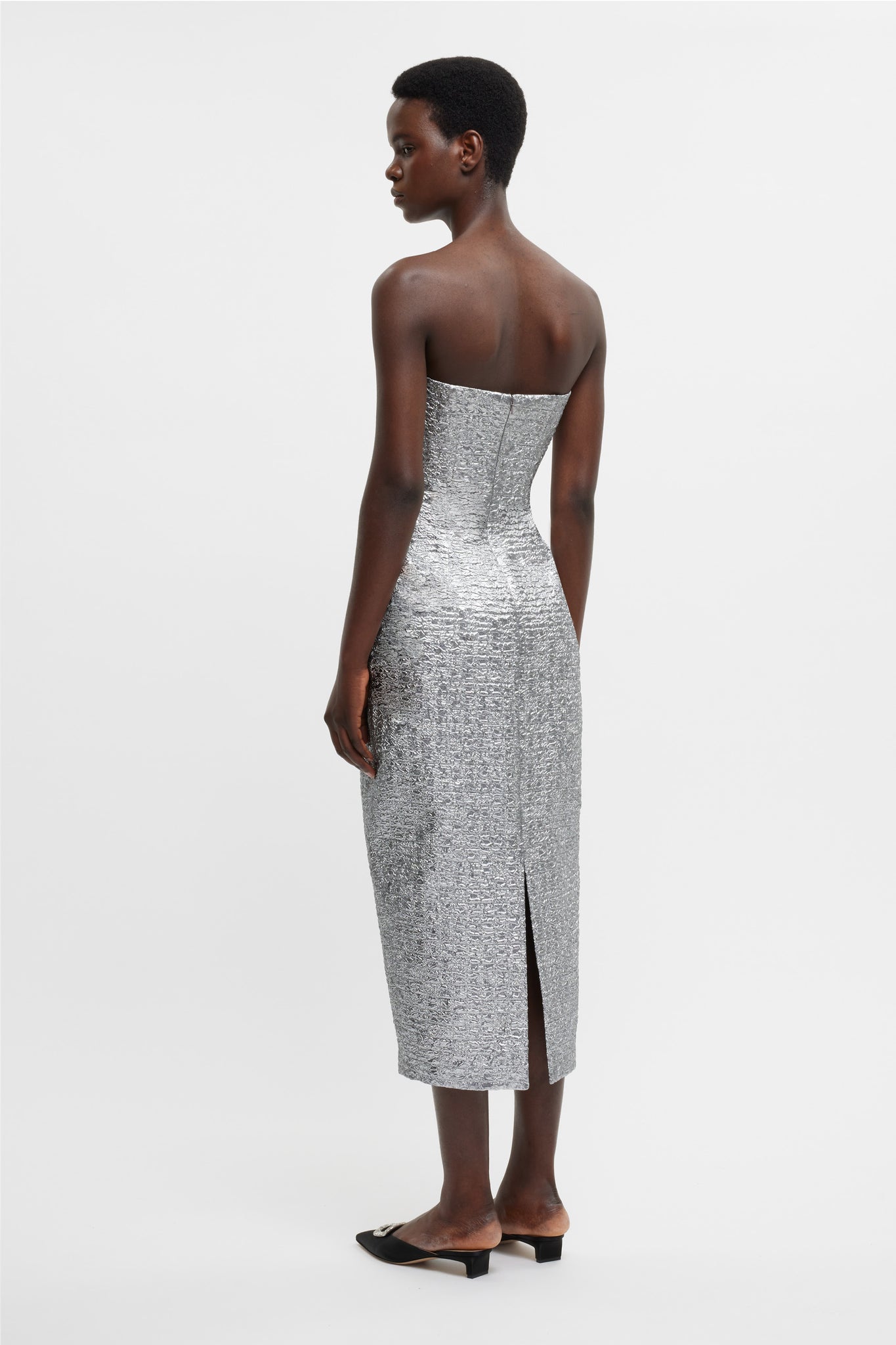 Leila Dress In Silver Metallic Seersucker | Emilia Wickstead