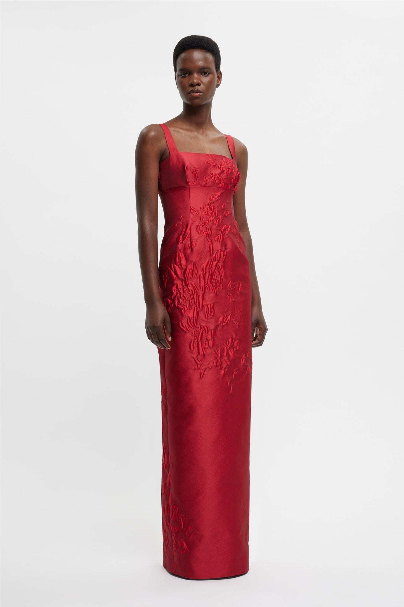 Emilia Wickstead Micheline Dress in Red Graphic Rose Jacquard