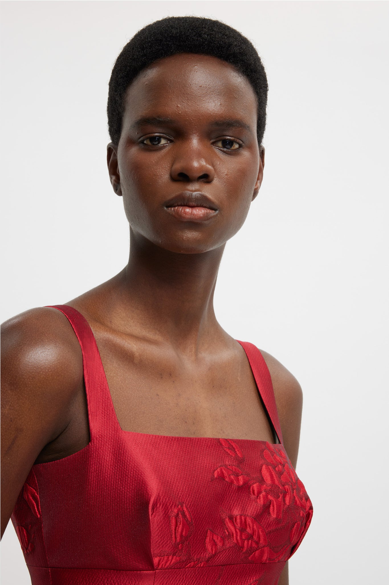 emilia wickstead red dress Micheline Dress In Red Graphic Rose Jacquard