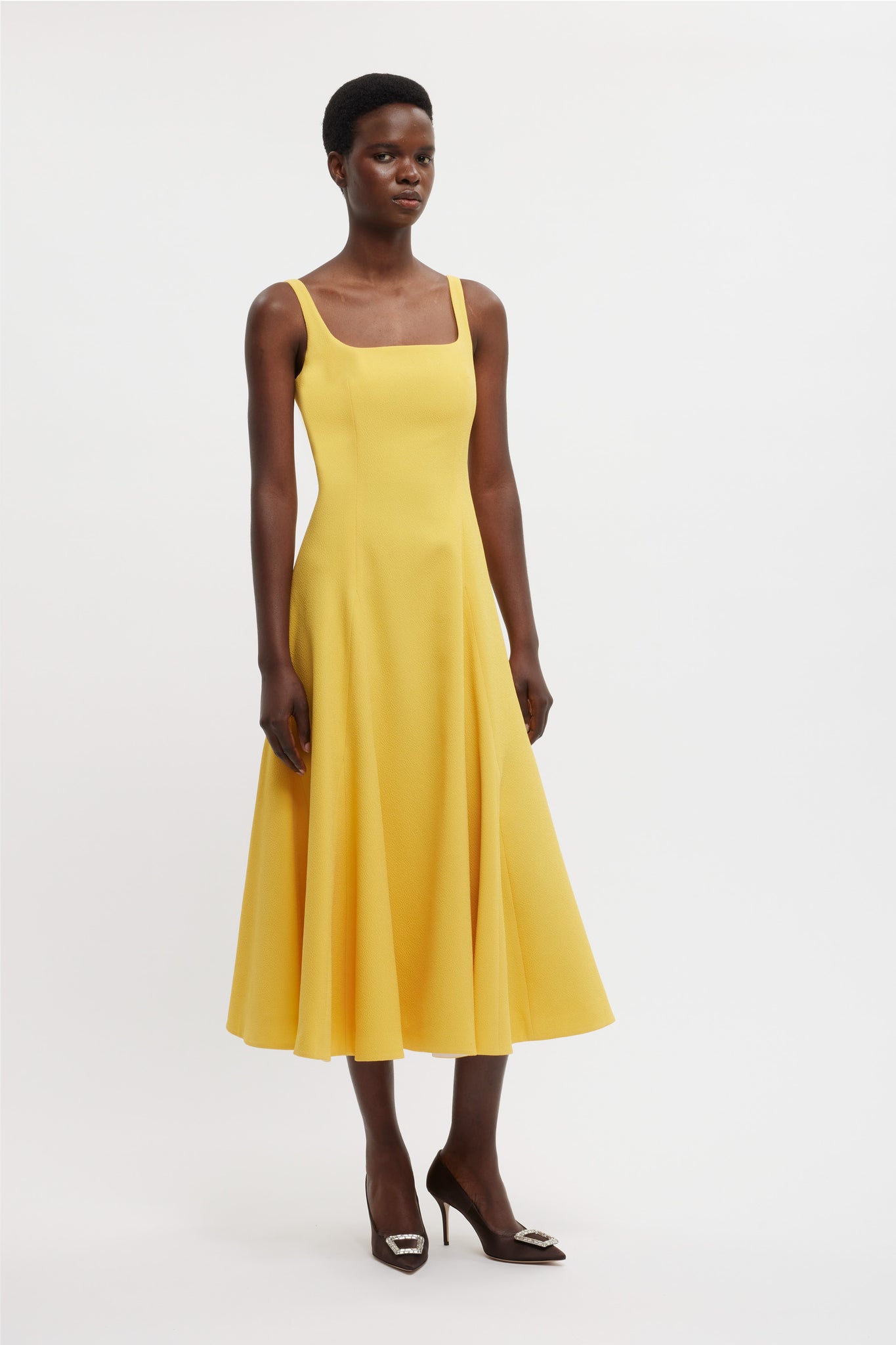 Neith Dress In Custard Yellow Double Crepe - Emilia Wickstead