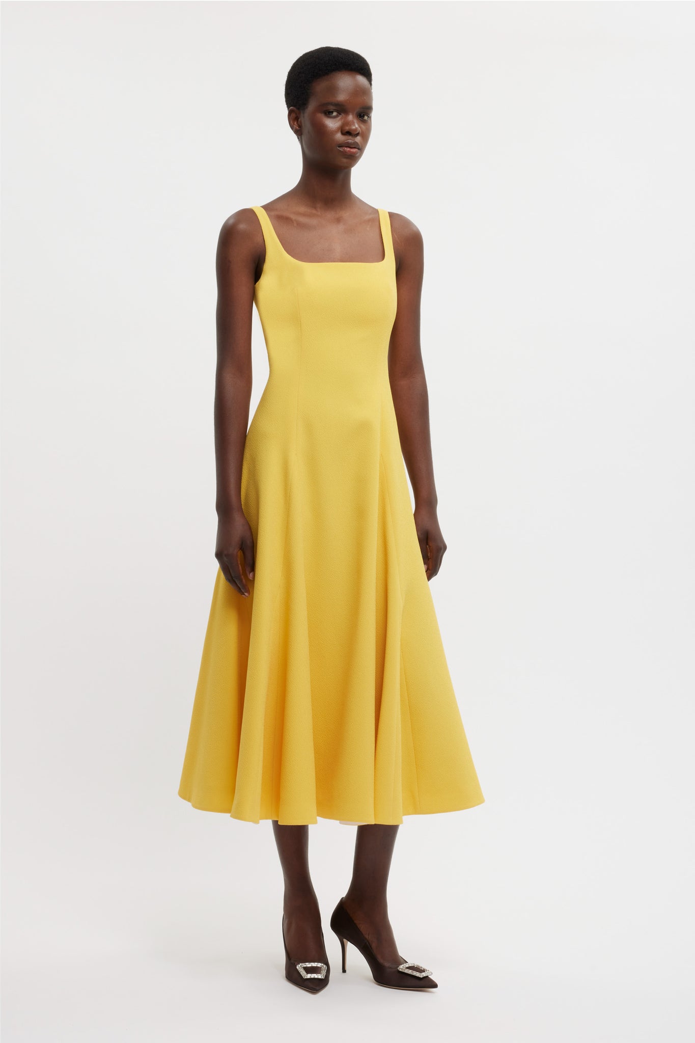 Neith Dress In Custard Yellow Double Crepe - Emilia Wickstead