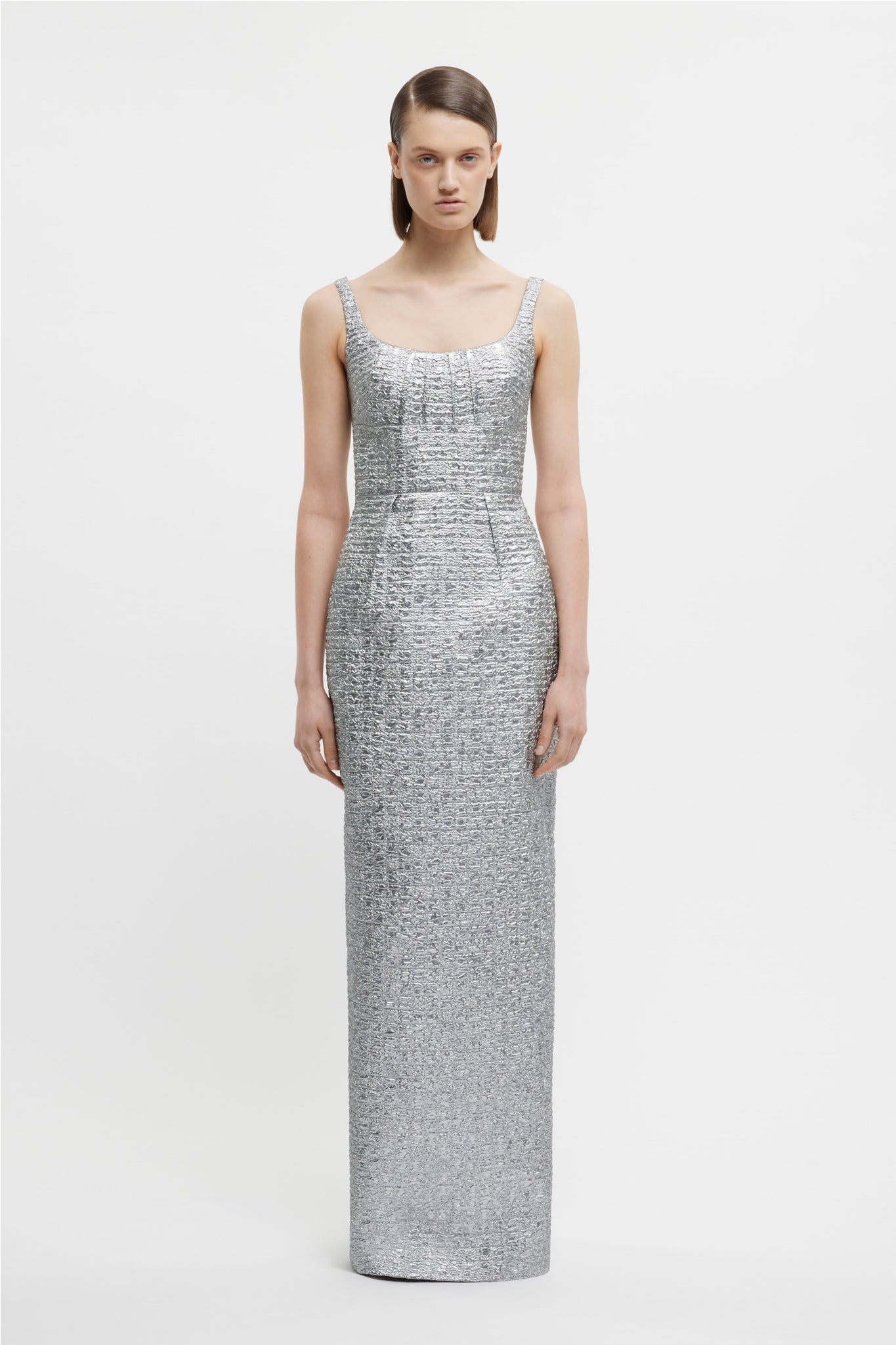 Sharon Dress In Silver Metallic Seersucker