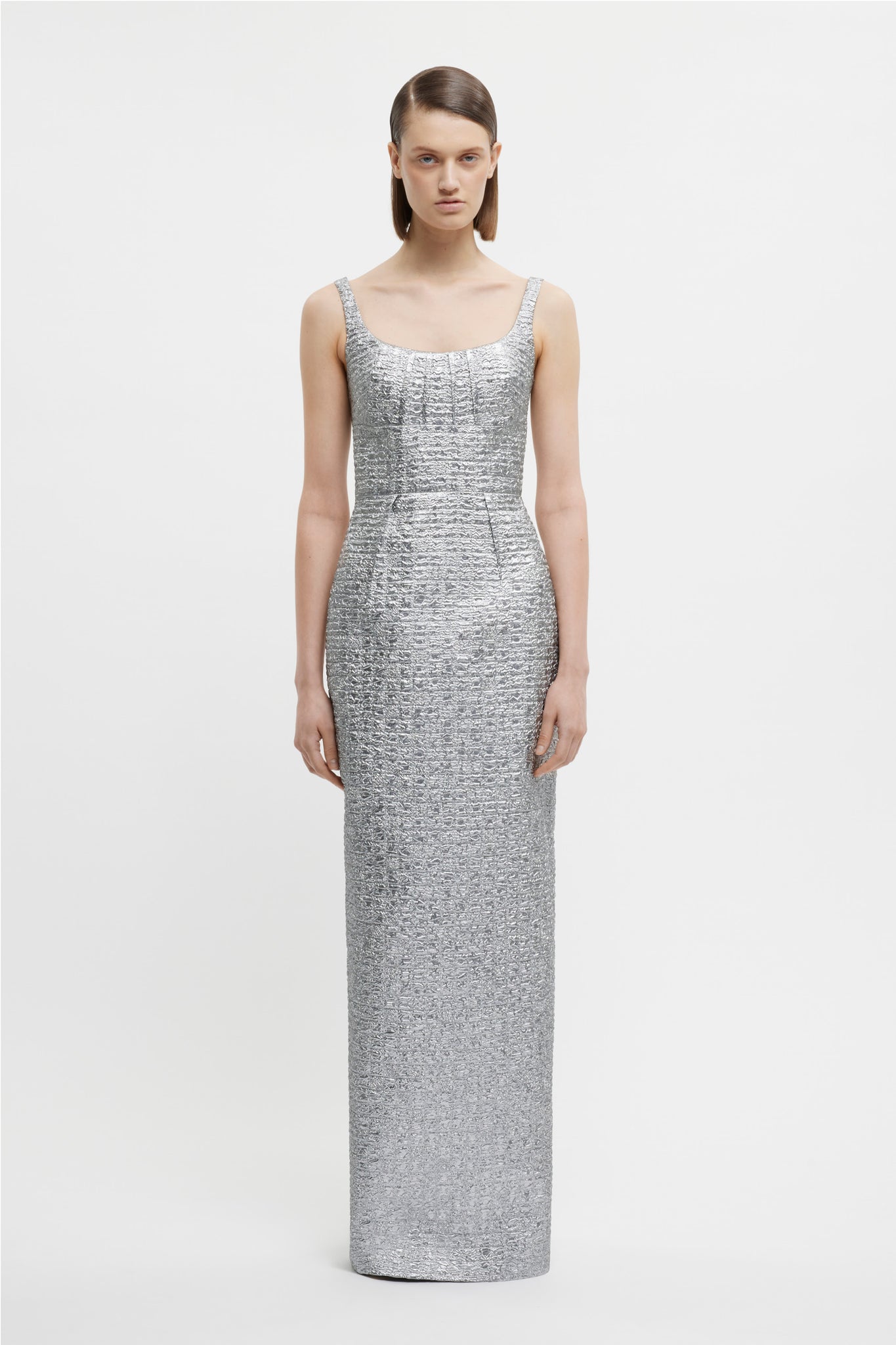 emilia wickstead silver dress Leila Dress In Silver Metallic Seersucker