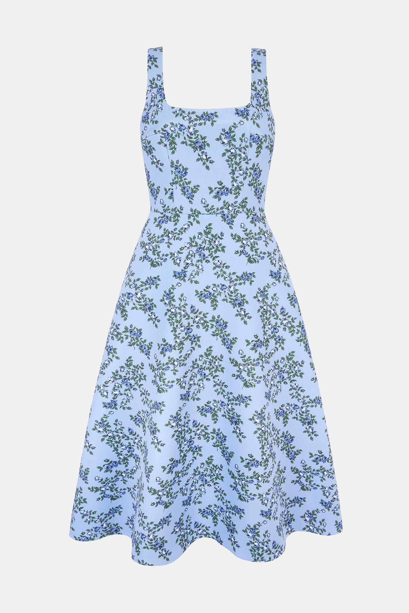 Shiloh Dress In Blue Rose Floral Printed Tafetta Faille | Emilia Wickstead Shiloh Dress In Blue Rose Floral Printed Tafetta Faille | Emilia Wickstead