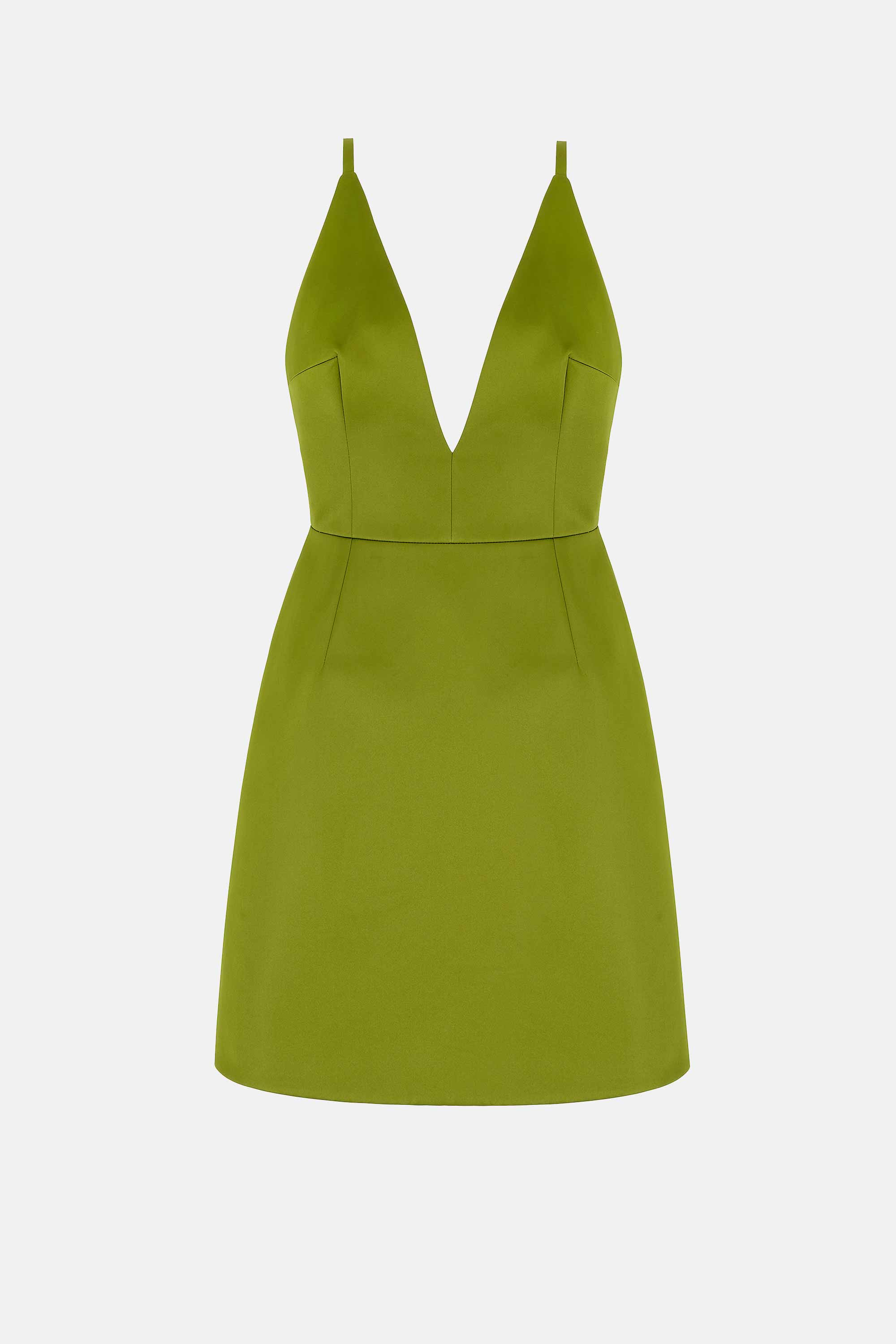 Vero Dress In Olive Green Doppio Satin