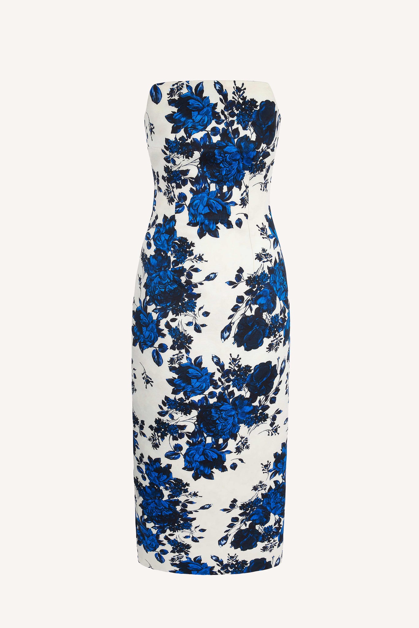 Yulie Strapless Dress in Blue Floral Printed Taffeta Faille | Emilia Wickstead