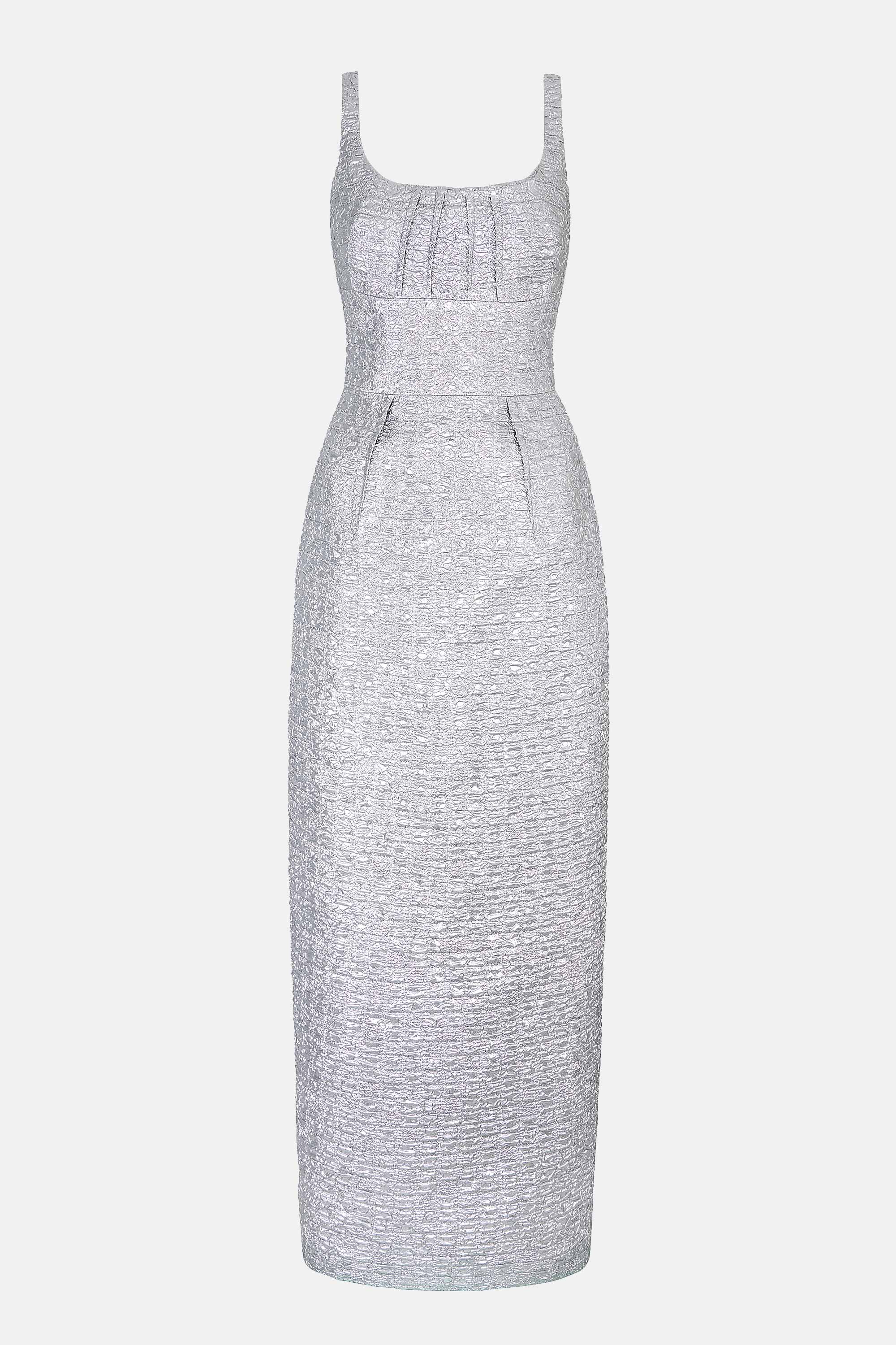 Sharon Dress In Silver Metallic Seersucker