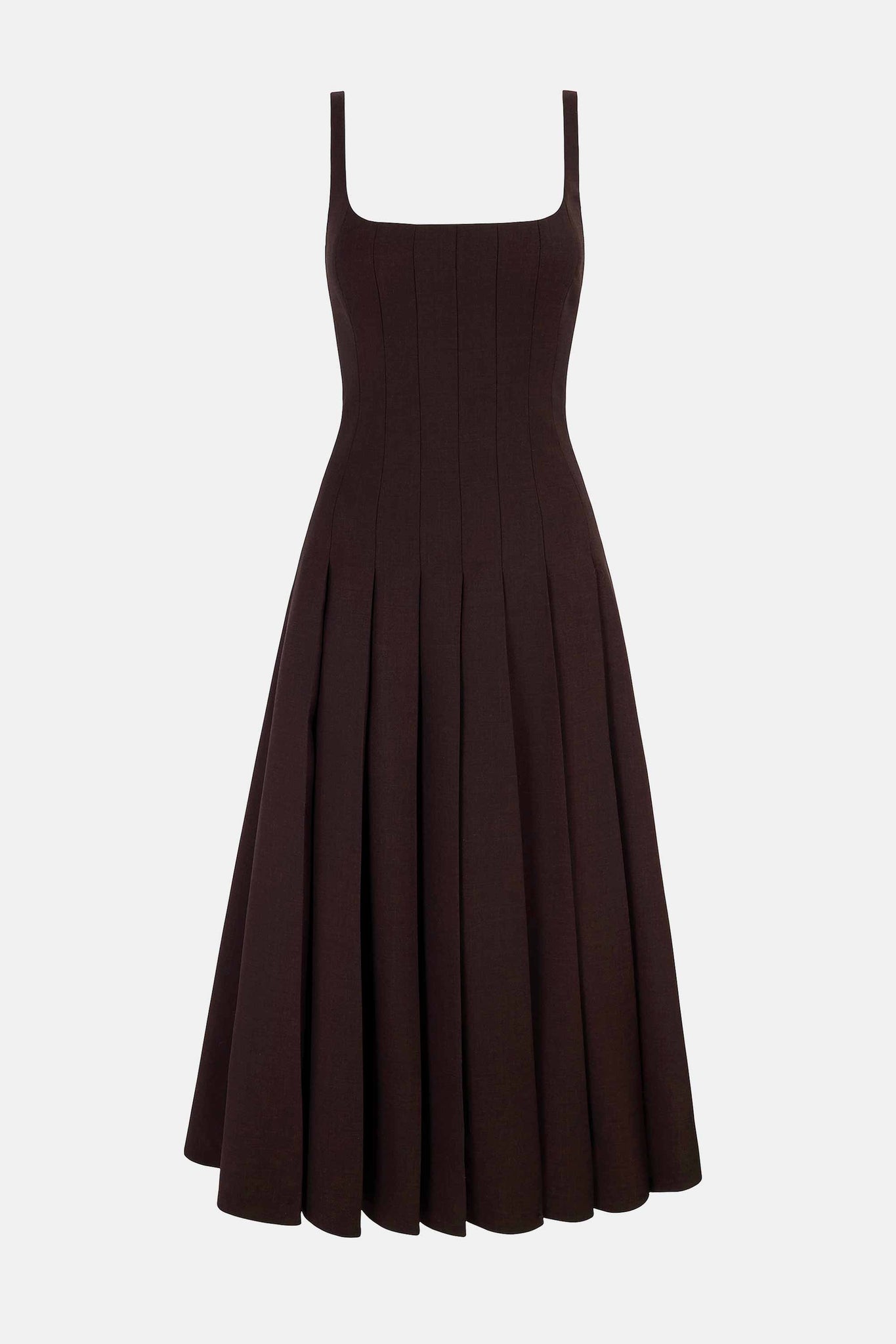 Emilia Wickstead Adele Dress in Chocolate Brown Superfine Merino Wool