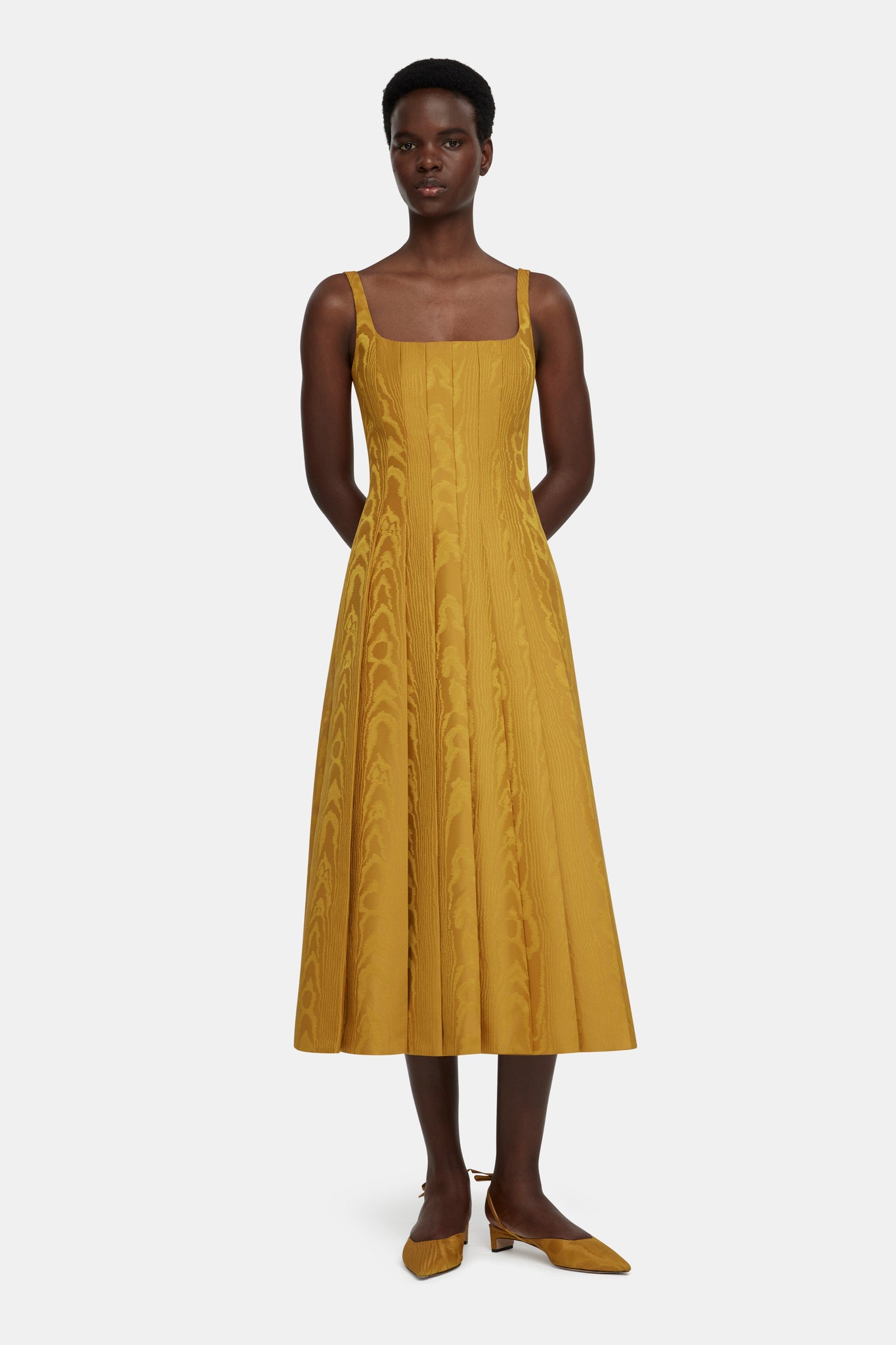Adele Dress in Ochre Moire Mikado | Emilia Wickstead Adele Dress in Ochre Moire Mikado | Emilia Wickstead