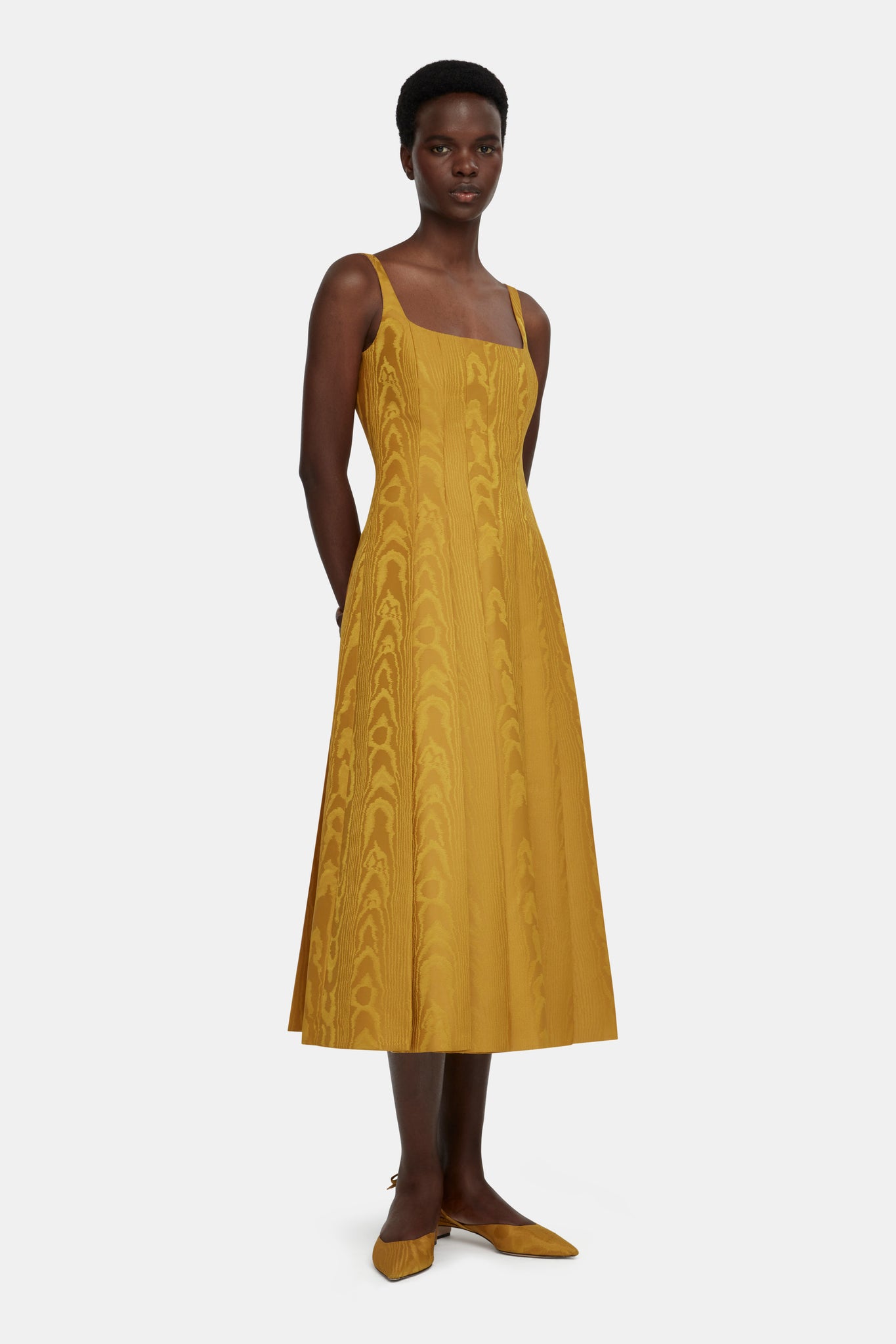 Emilia Wickstead Adele Dress in Ochre Moire Mikado |  Emilia Wickstead