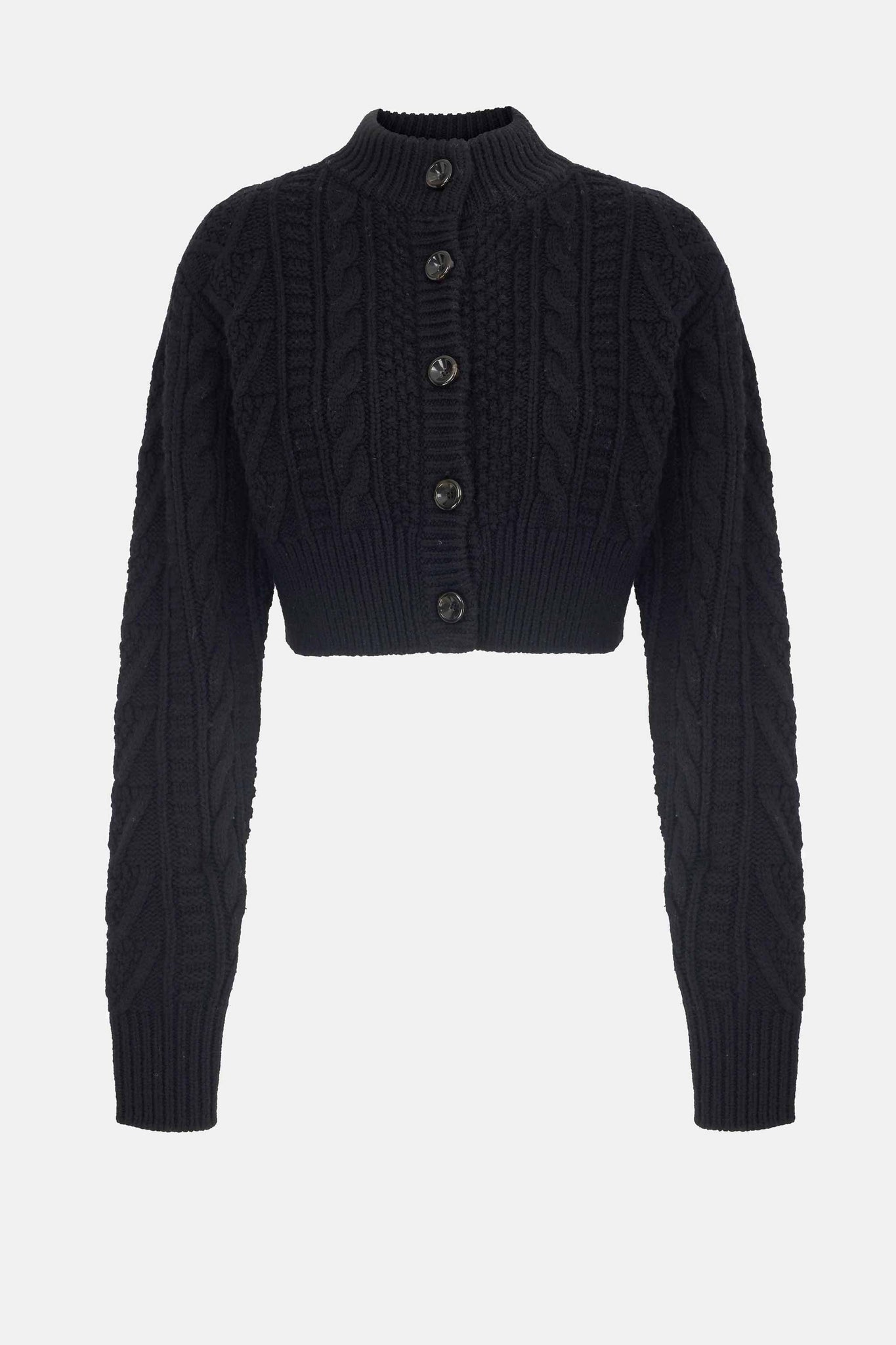 Aleph Cropped Black Cashfeel Cable Knit Cardigan | Emilia Wickstead