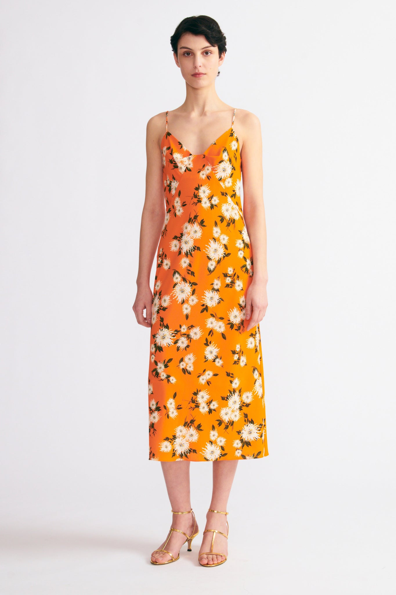 Amaris Dress In Orange Dahlia Floral Print Crepe Georgette | Emilia Wickstead