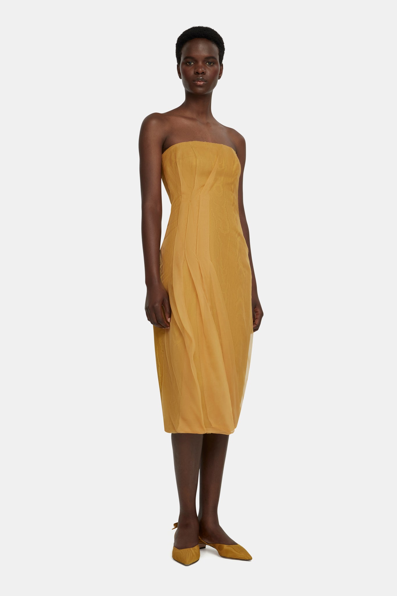 Aracely Strapless Dress in Ochre Moire Mikado |  Emilia Wickstead