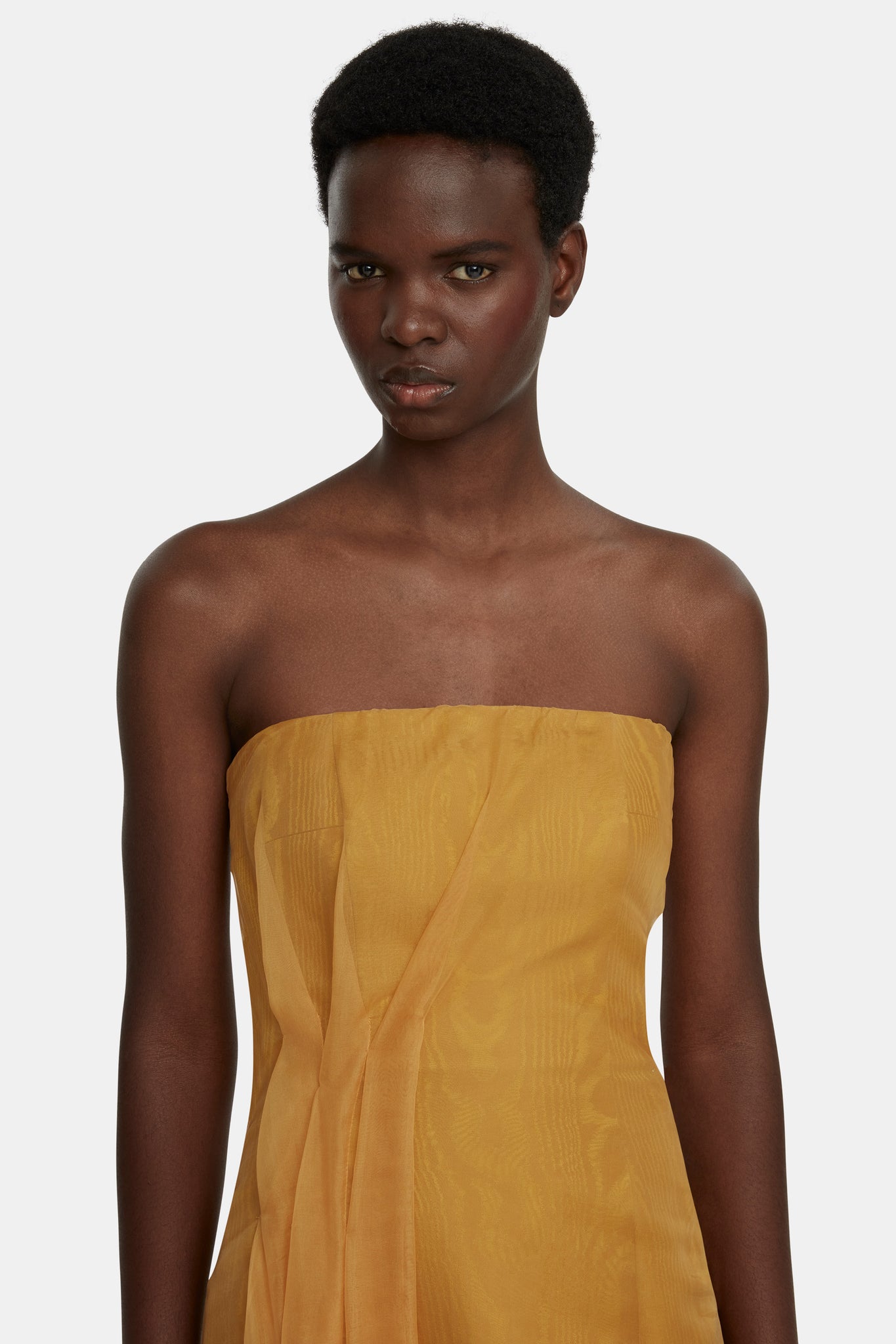 Aracely Strapless Dress in Ochre Moire Mikado |  Emilia Wickstead