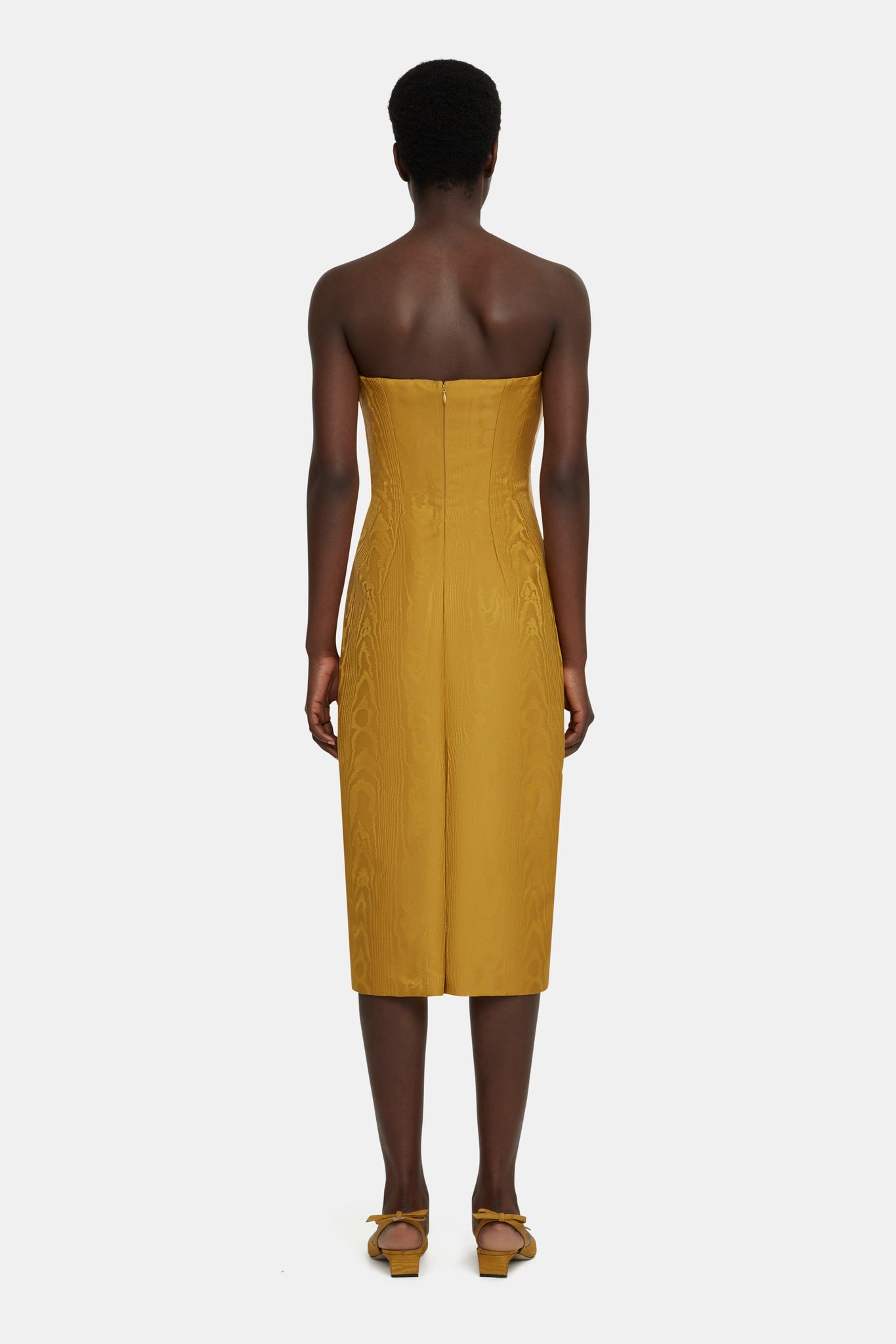 Aracely Strapless Dress in Ochre Moire Mikado |  Emilia Wickstead