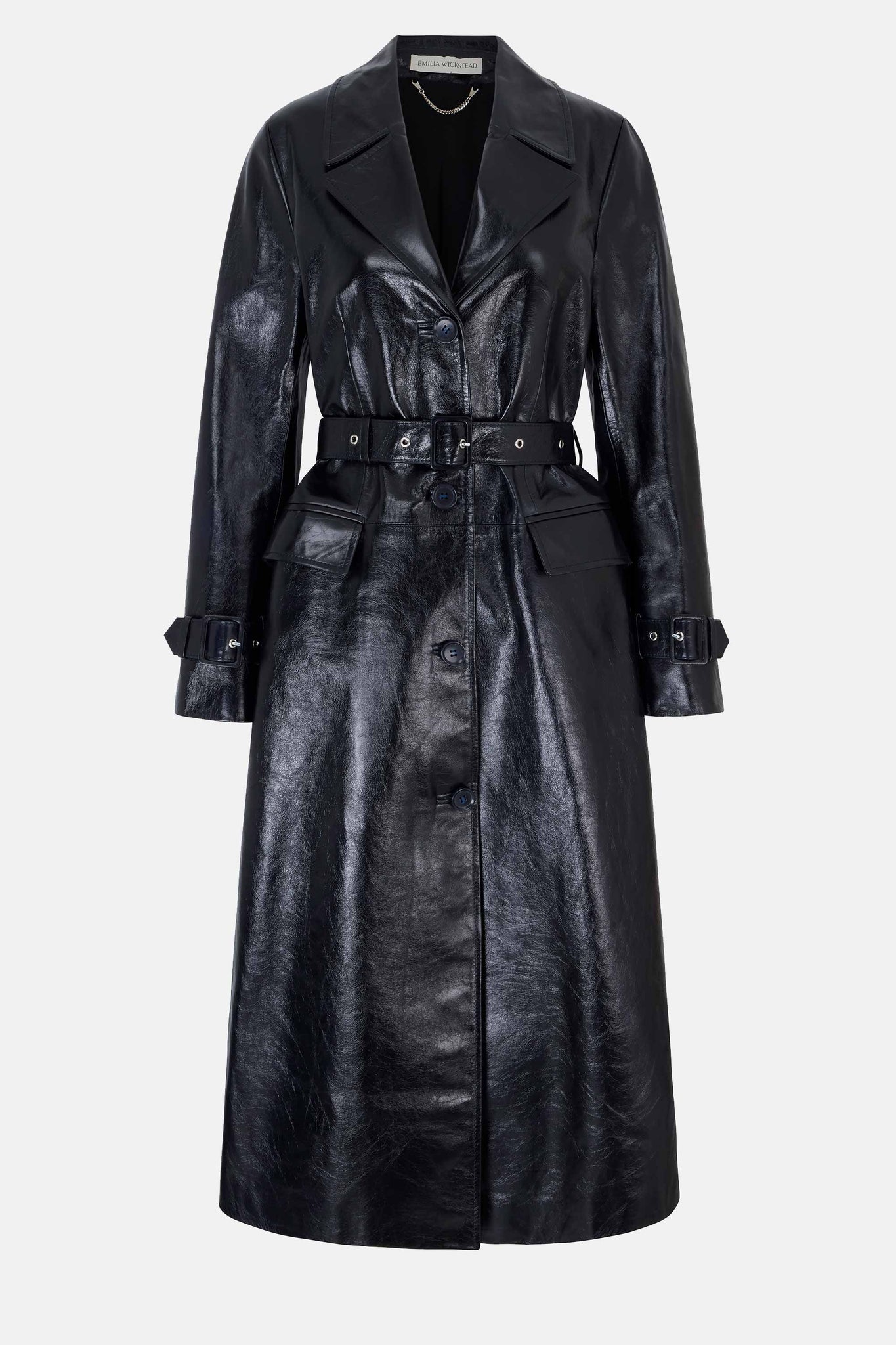 Brady Trench Coat in Navy Leather - Emilia Wickstead