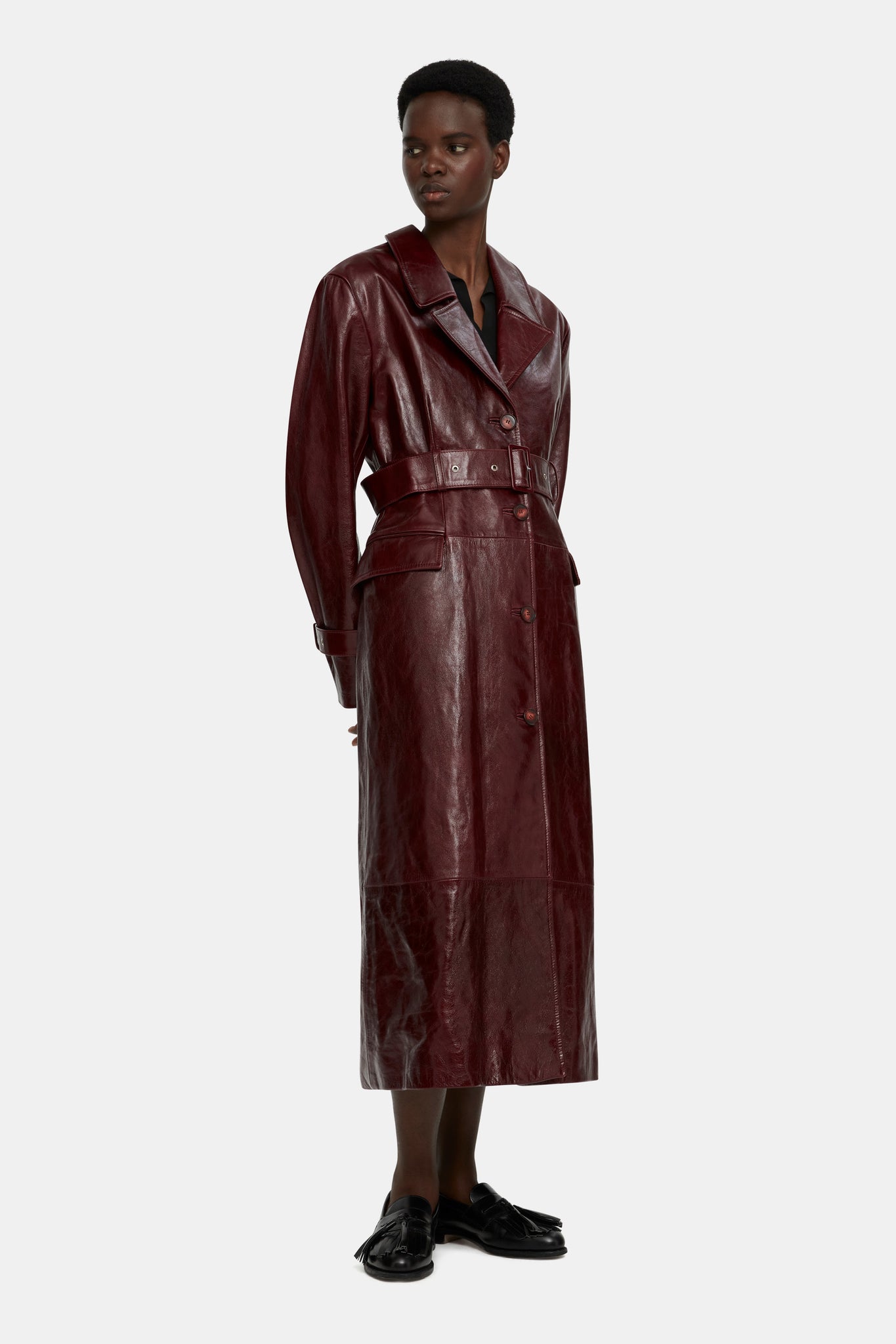 Brady Trench Coat in Oxblood Leather |  Emilia Wickstead