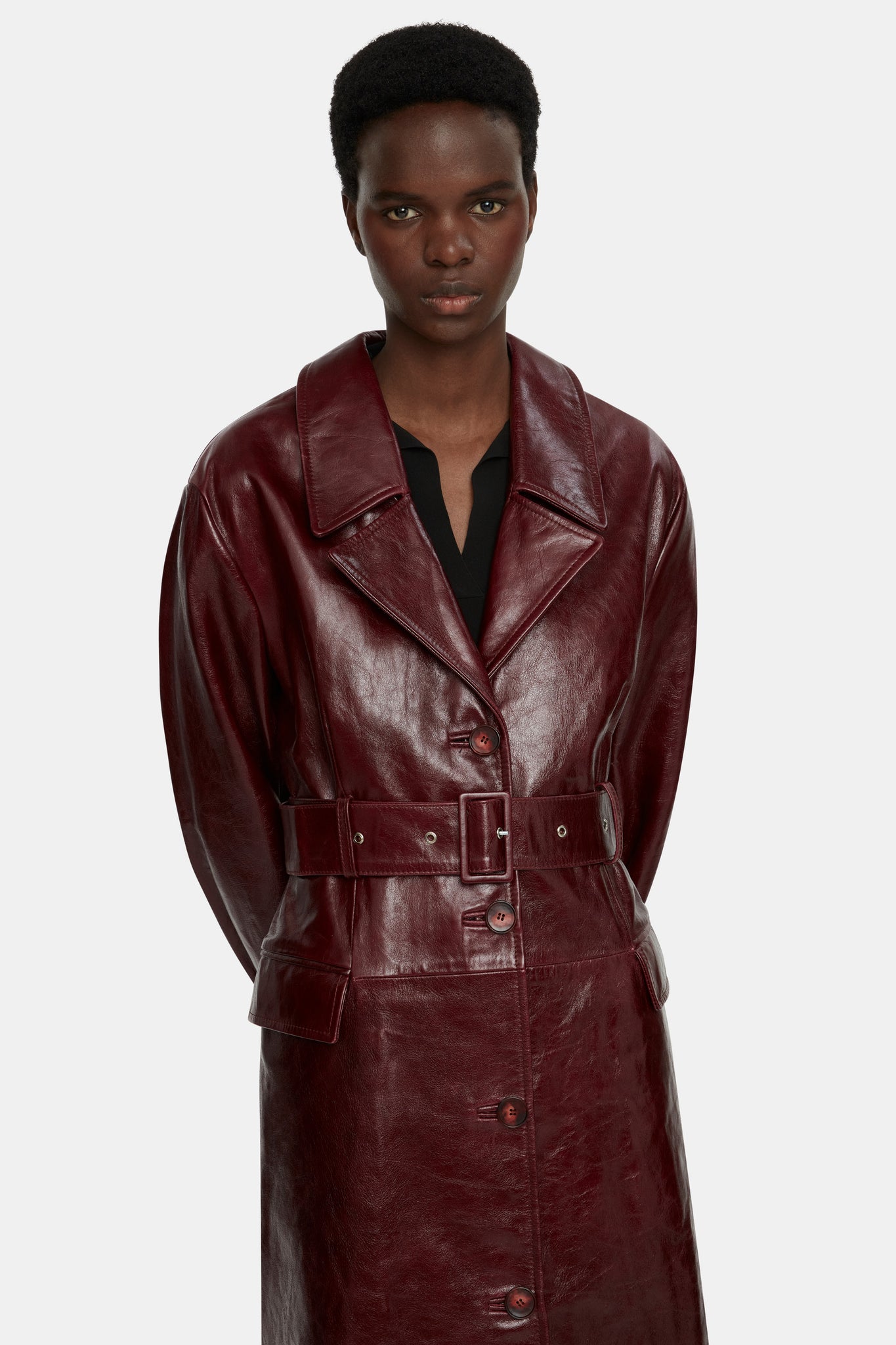 Brady Trench Coat in Oxblood Leather |  Emilia Wickstead