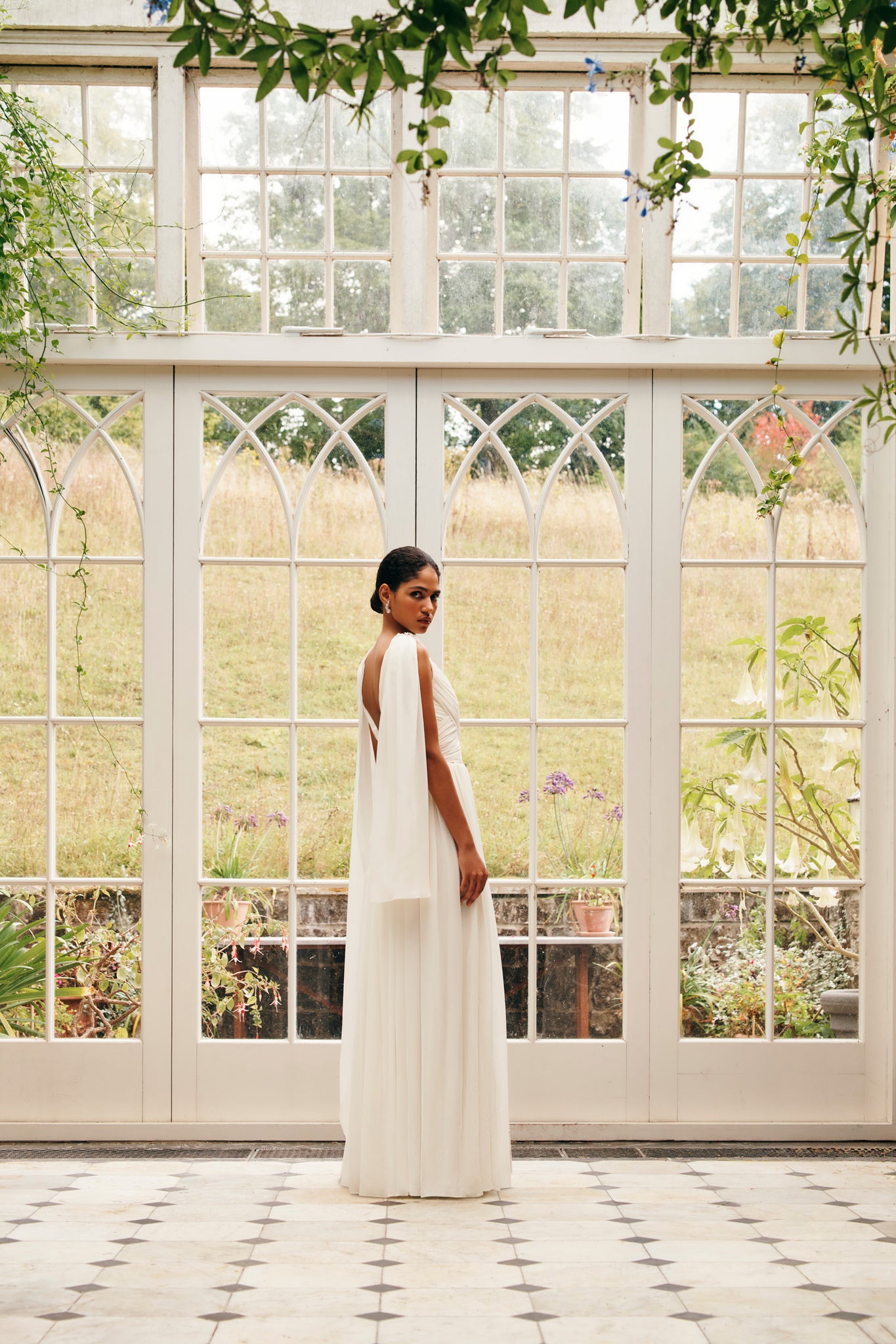 Indi Bridal Cape in Ivory Silk Georgette | Emilia Wickstead Indi Bridal Cape in Ivory Silk Georgette | Emilia Wickstead