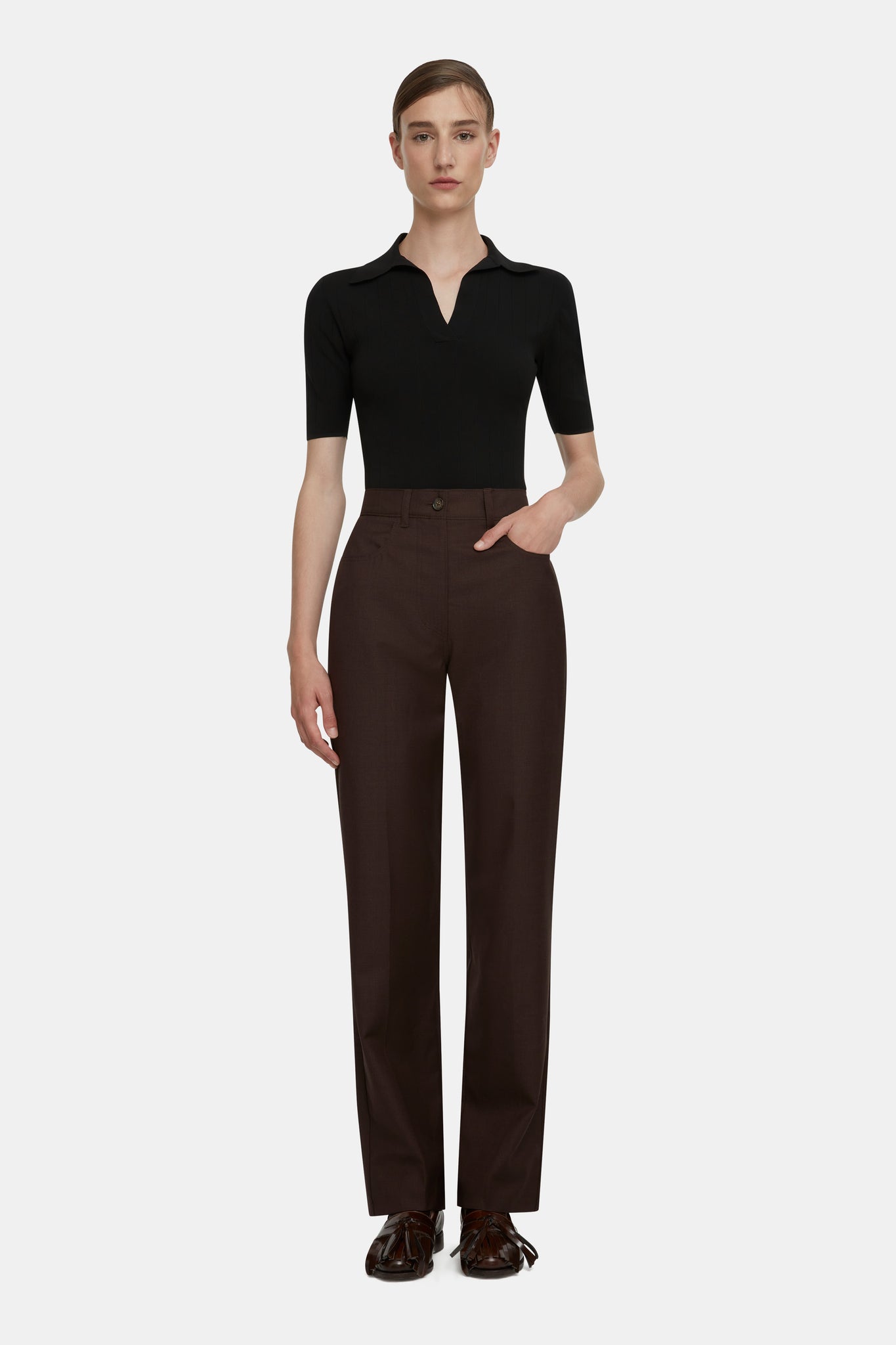 Brinkley Trousers in Brown Merino Wool |  Emilia Wickstead