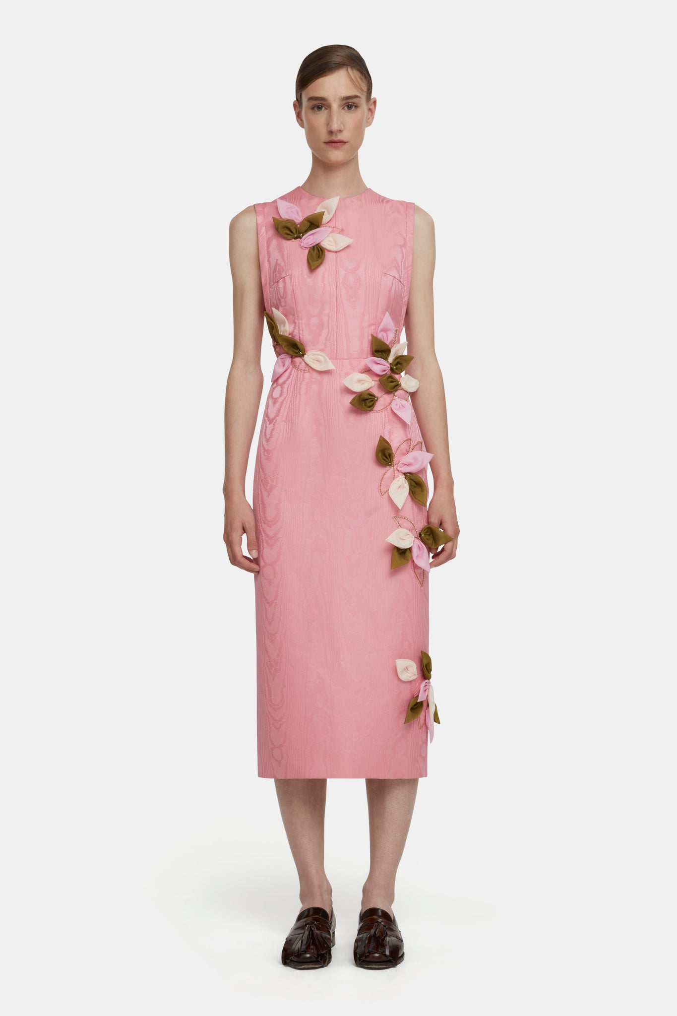 Cappia Petal Applique Dress in Pink Moire Mikado |  Emilia Wickstead