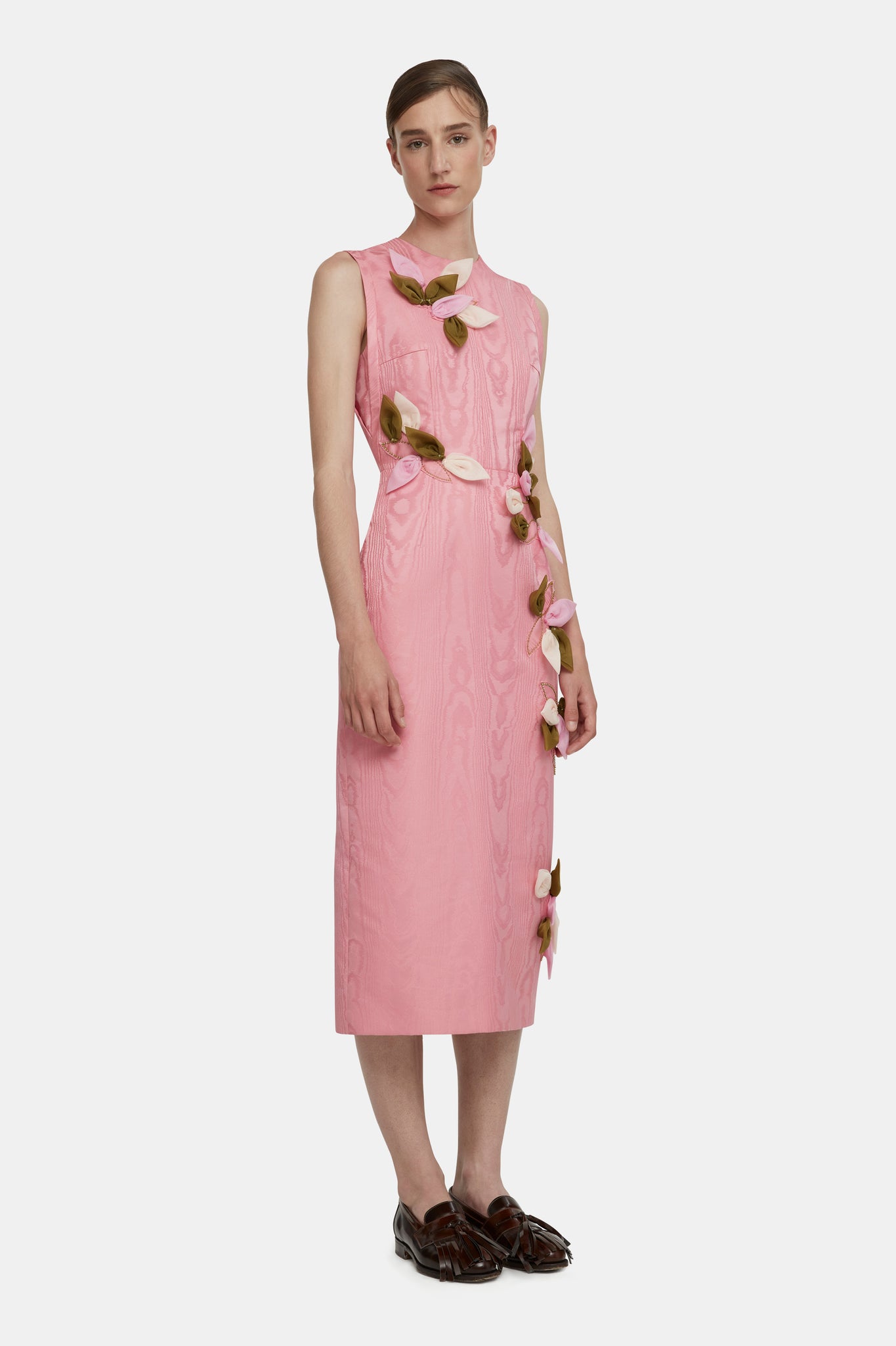 Cappia Petal Applique Dress in Pink Moire Mikado |  Emilia Wickstead