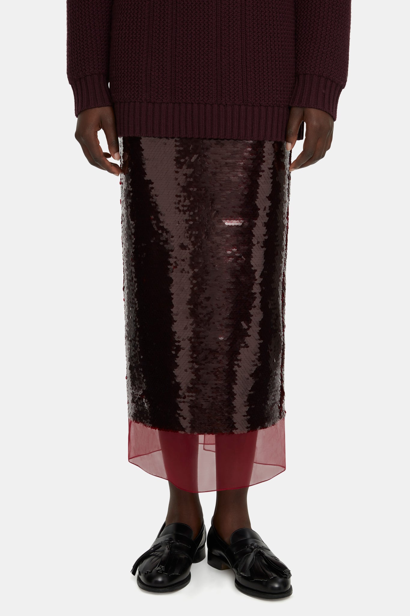 Kazu Skirt in Burgundy Jelly Sequins |  Emilia Wickstead