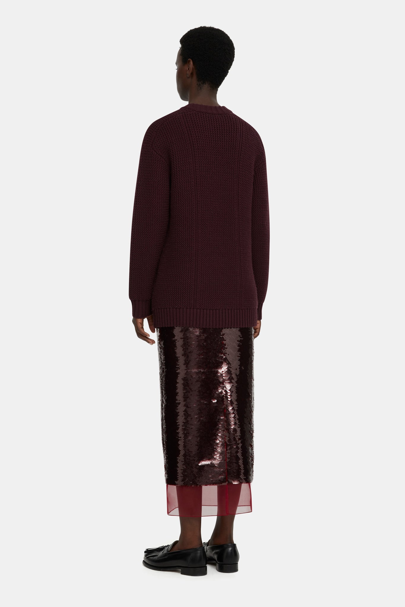 Kazu Skirt in Burgundy Jelly Sequins |  Emilia Wickstead