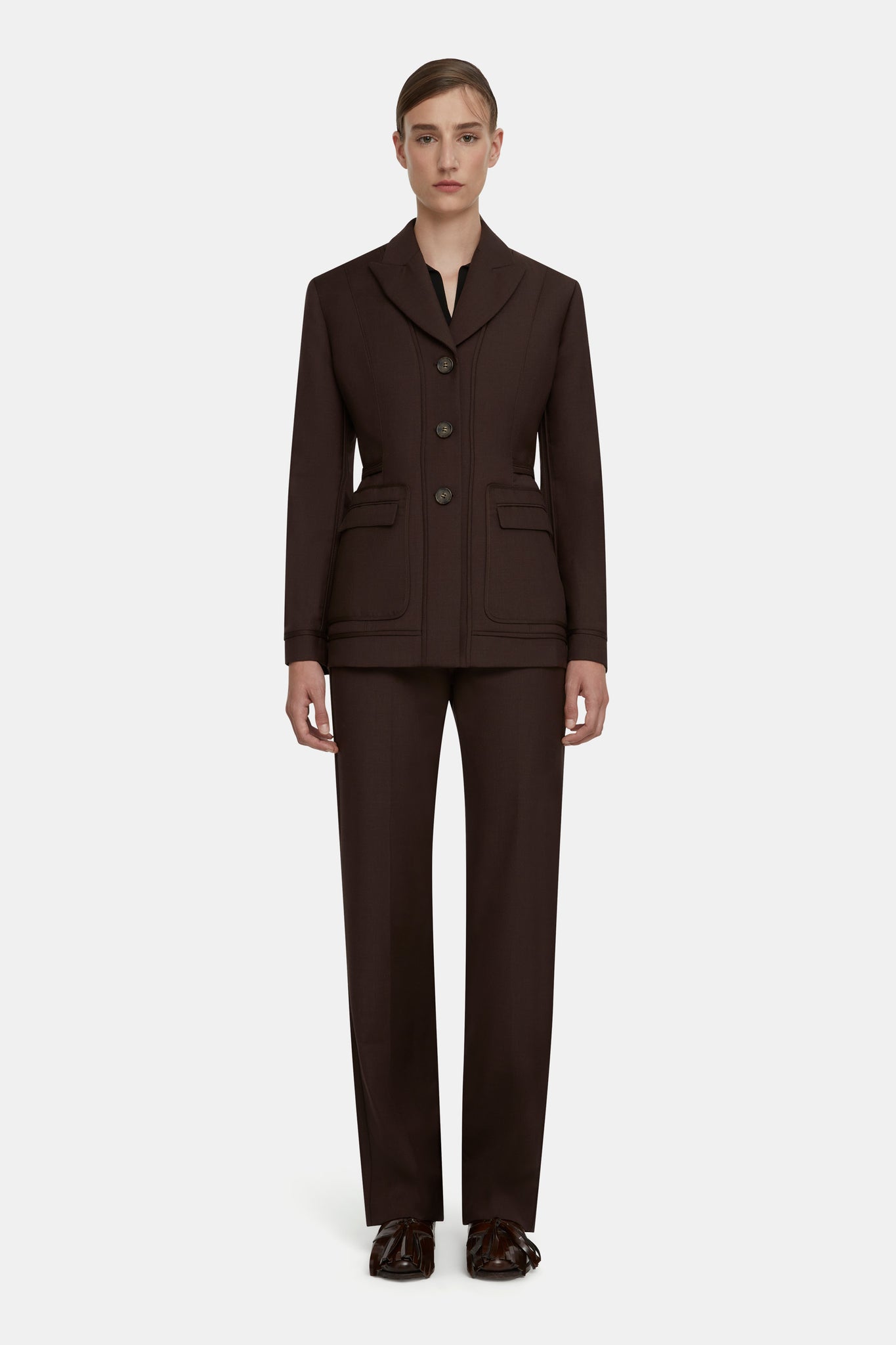 Courtney Tailored Jacket in Brown Merino Wool |  Emilia Wickstead