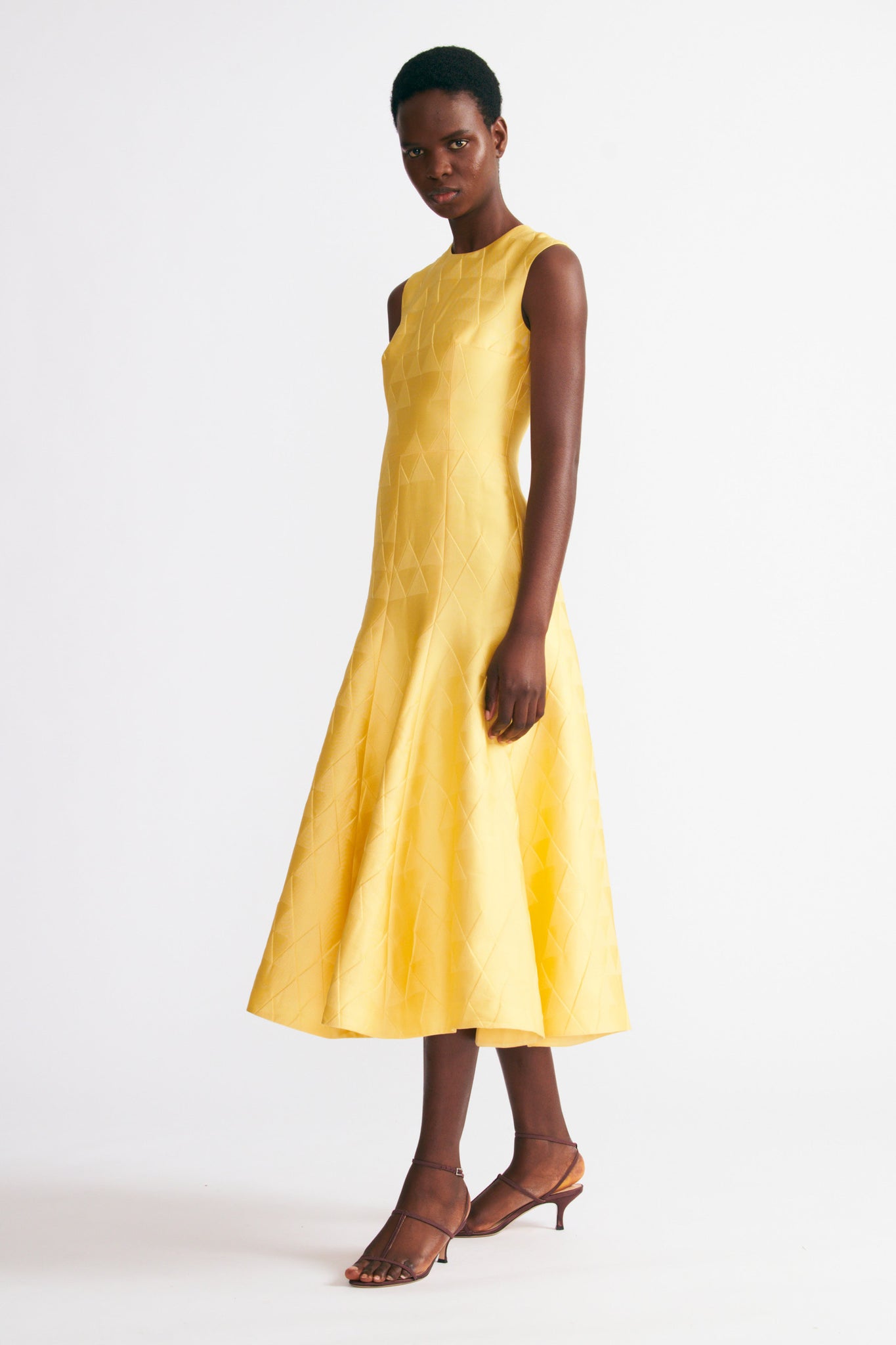 Emilia Wickstead Dellah Dress in Yellow Woven Cloque