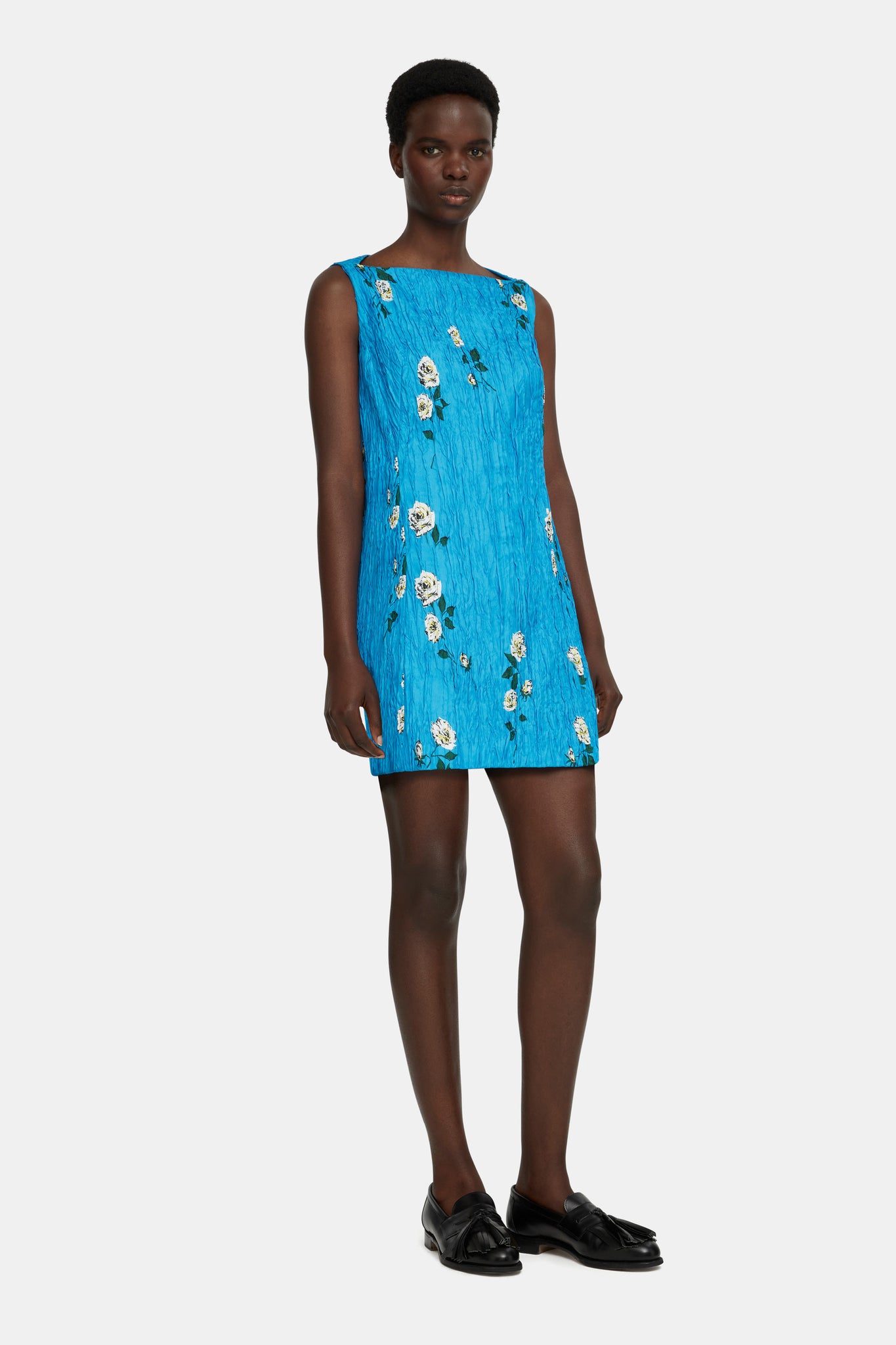 Fifer Mini Dress in Electric Blue Floral Printed Twill |  Emilia Wickstead