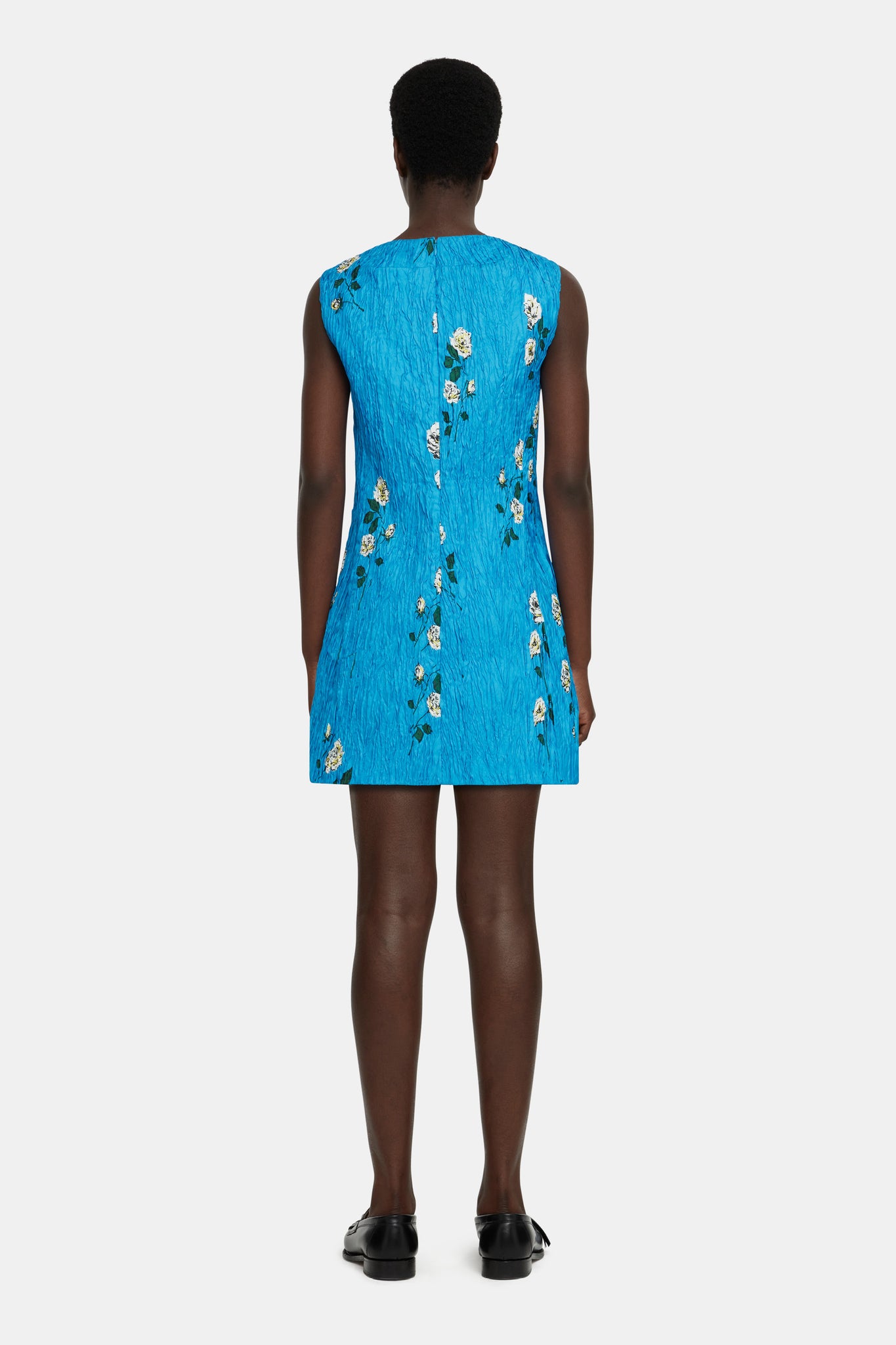 Fifer Mini Dress in Electric Blue Floral Printed Twill |  Emilia Wickstead