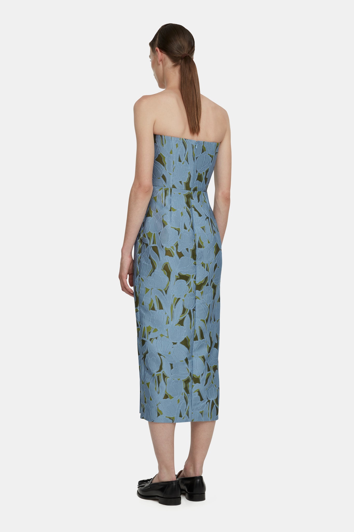 Imara Dress in Cloud Blue & Khaki Embellished Wool |  Emilia Wickstead