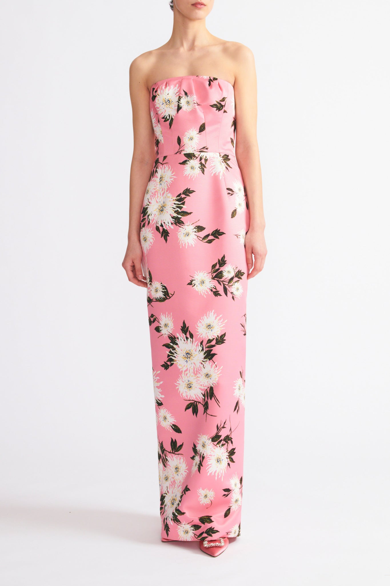 Emilia Wickstead Emine Gown Pink Dahlia Floral Print Taffeta Faille