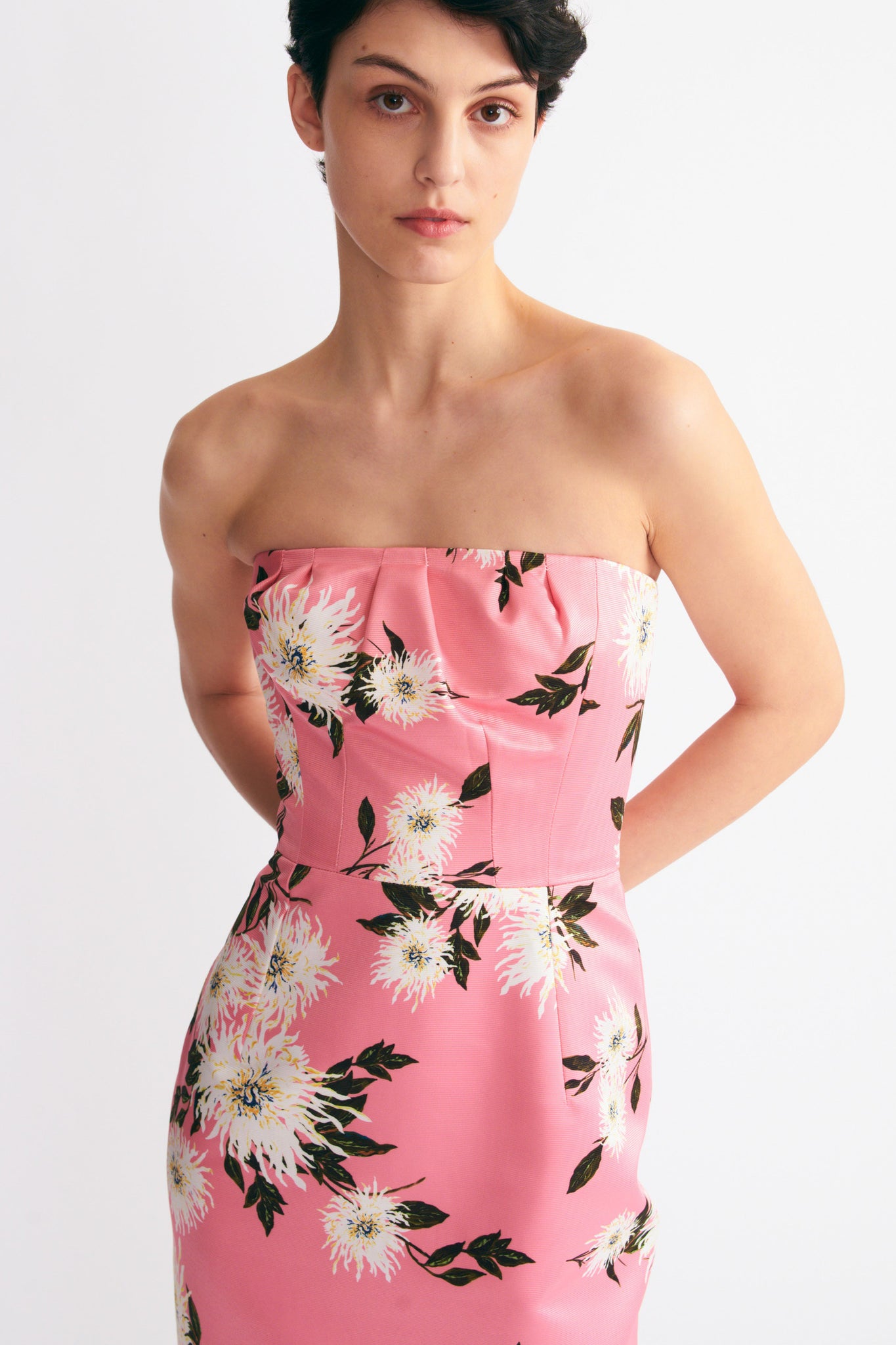 Emilia Wickstead Emine Gown Pink Dahlia Floral Print Taffeta Faille