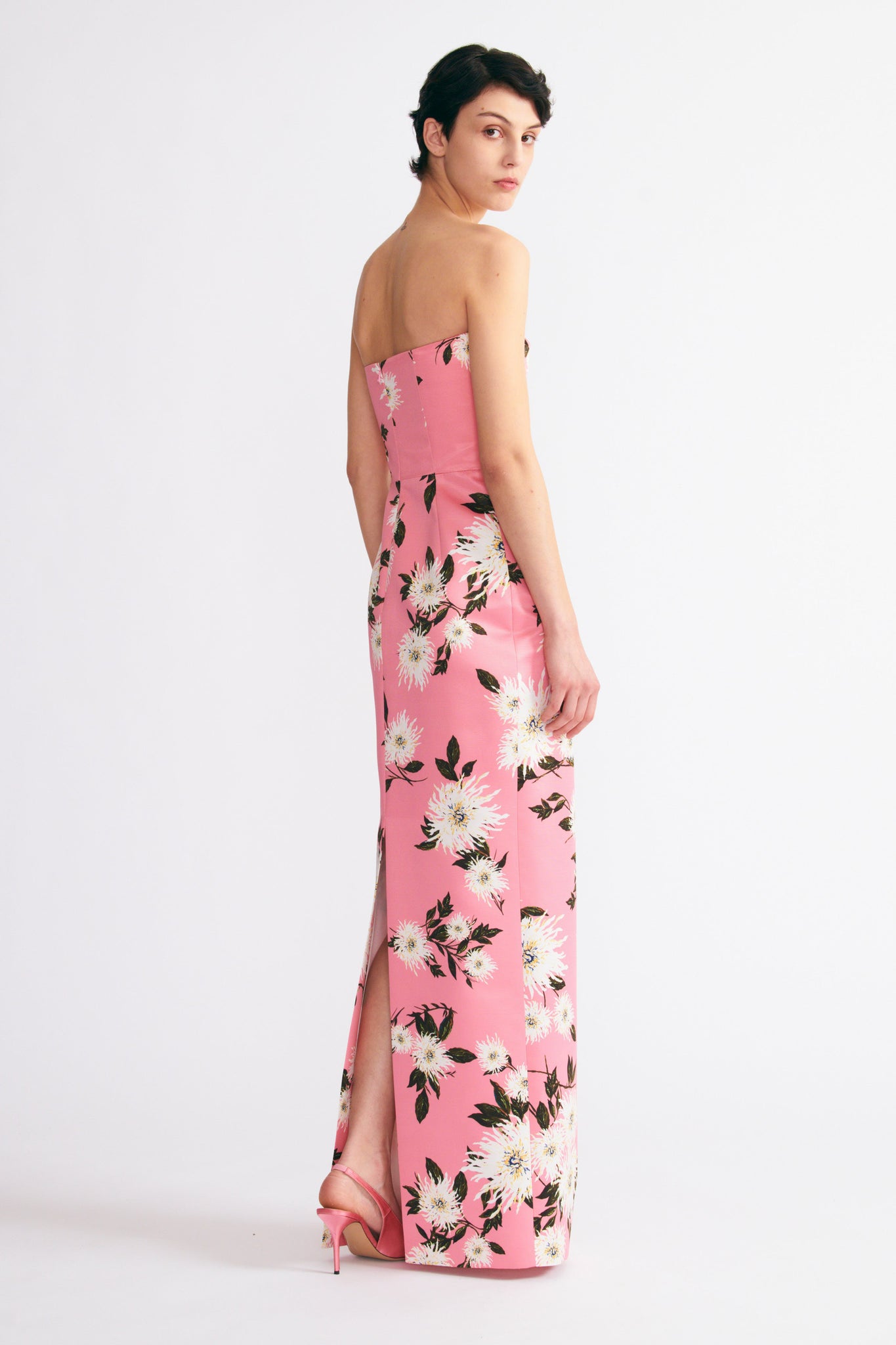 Emilia Wickstead Emine Gown Pink Dahlia Floral Print Taffeta Faille