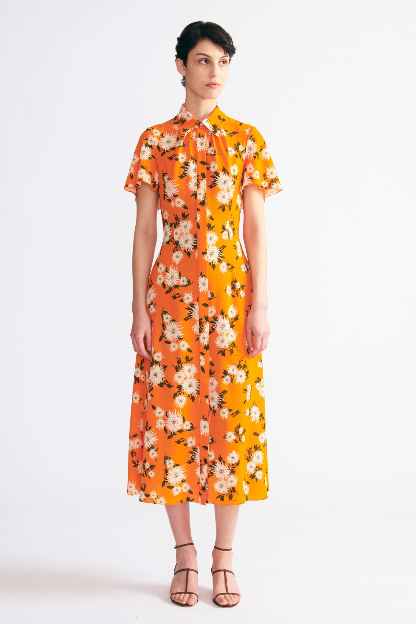 Florencia Dress In Orange Dahlia Floral Print Crepe | Emilia Wickstead