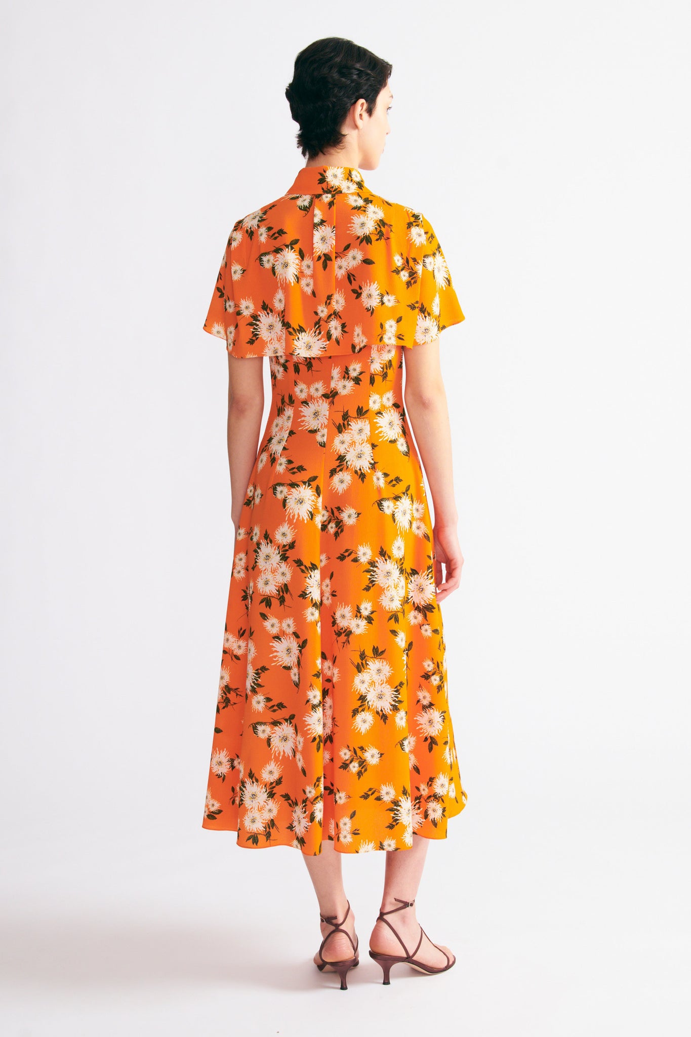 Florencia Dress In Orange Dahlia Floral Print Crepe | Emilia Wickstead