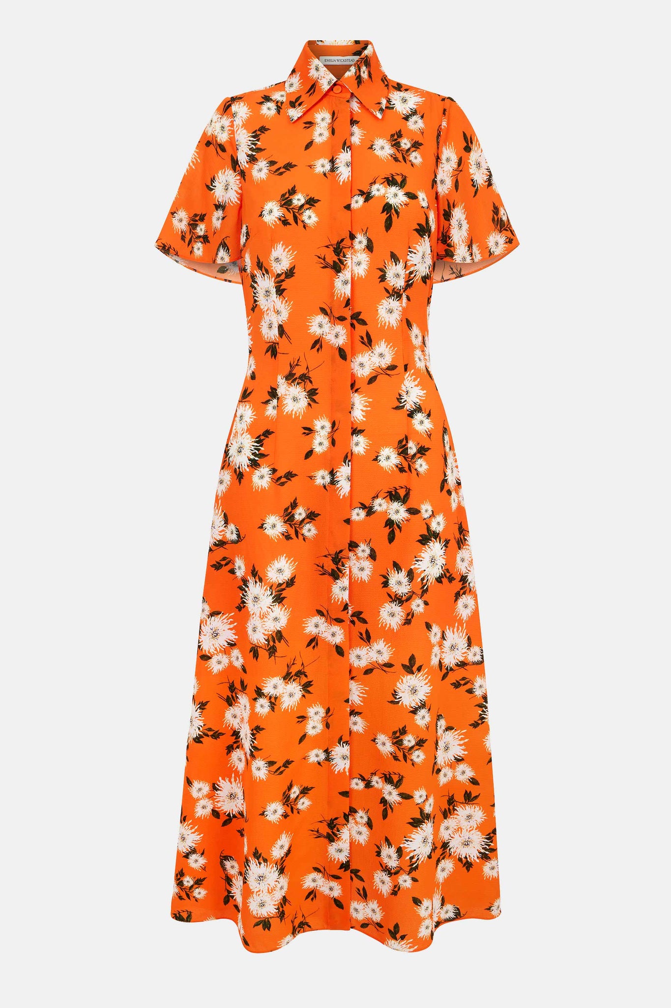 Florencia Dress In Orange Dahlia Floral Print Crepe | Emilia Wickstead