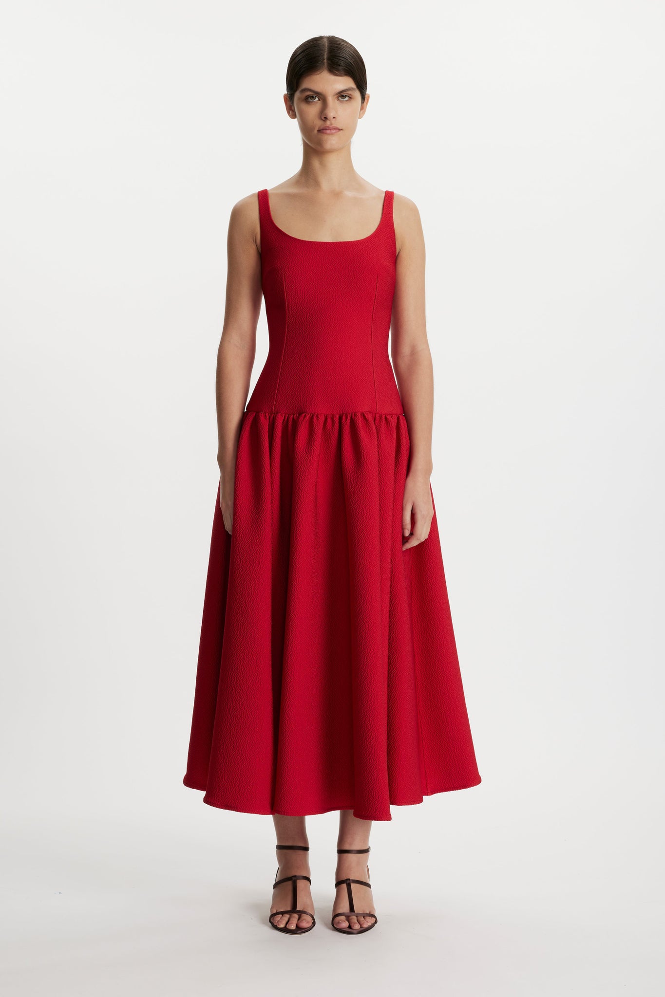 Galen Dress In Bright Red Cloque | Emilia Wickstead